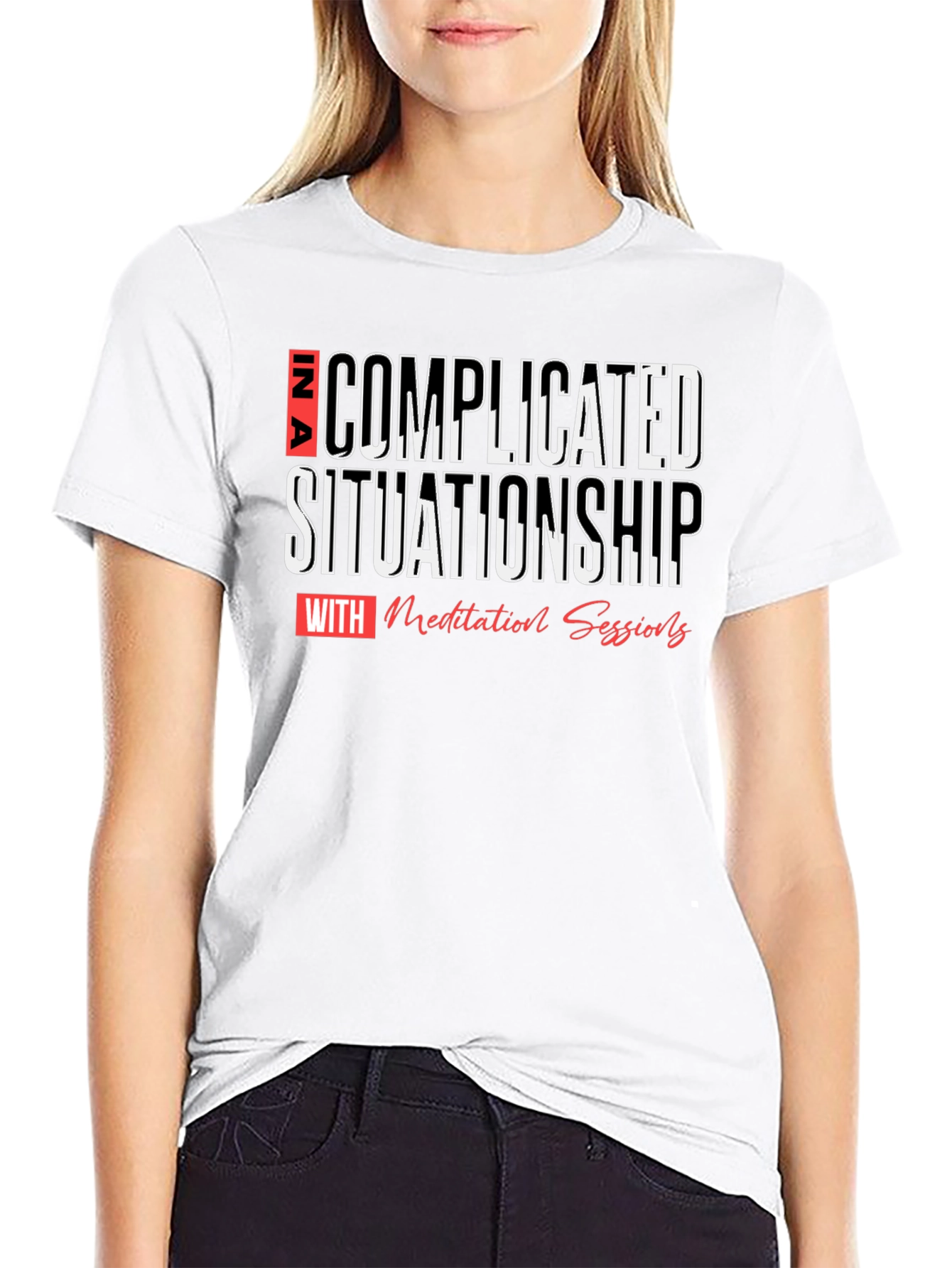 Black Complicated Situationship Meditation T-Shirt view 9