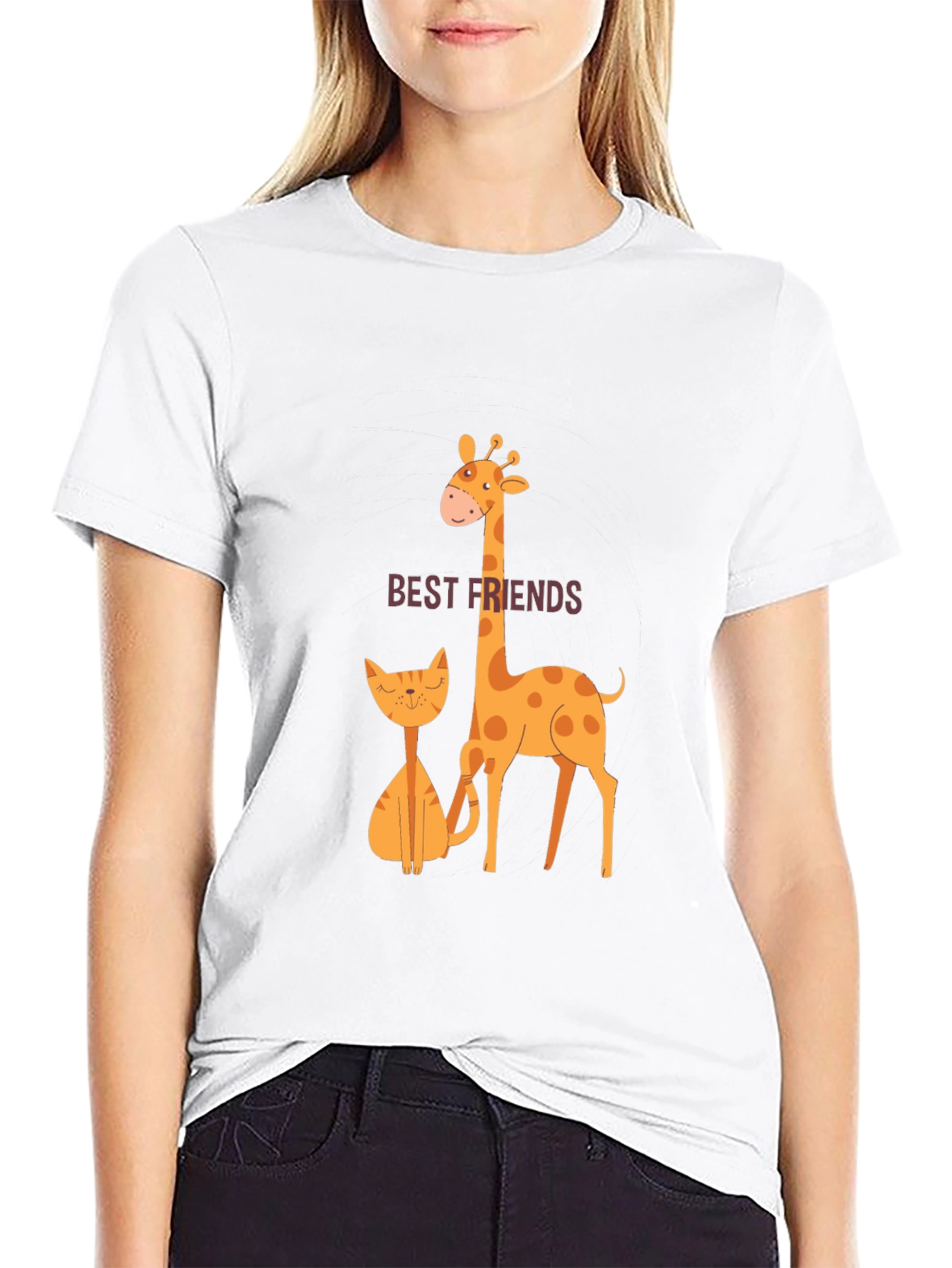 Black Best Friends Giraffe and Cat T-Shirt view 9