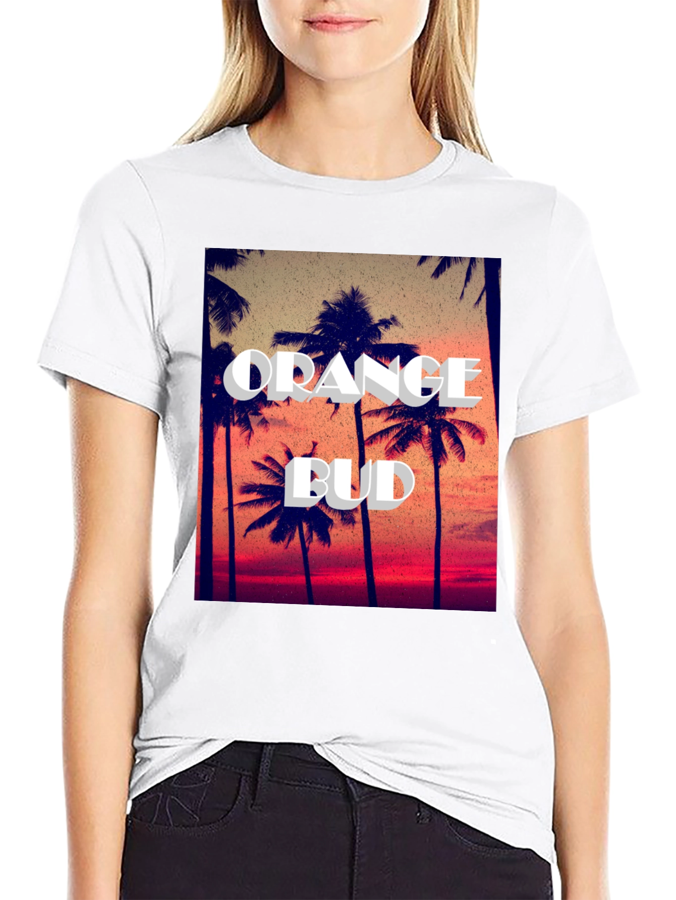 Orange Bud Palm Tree Graphic Tee - Summer Vibes - 9
