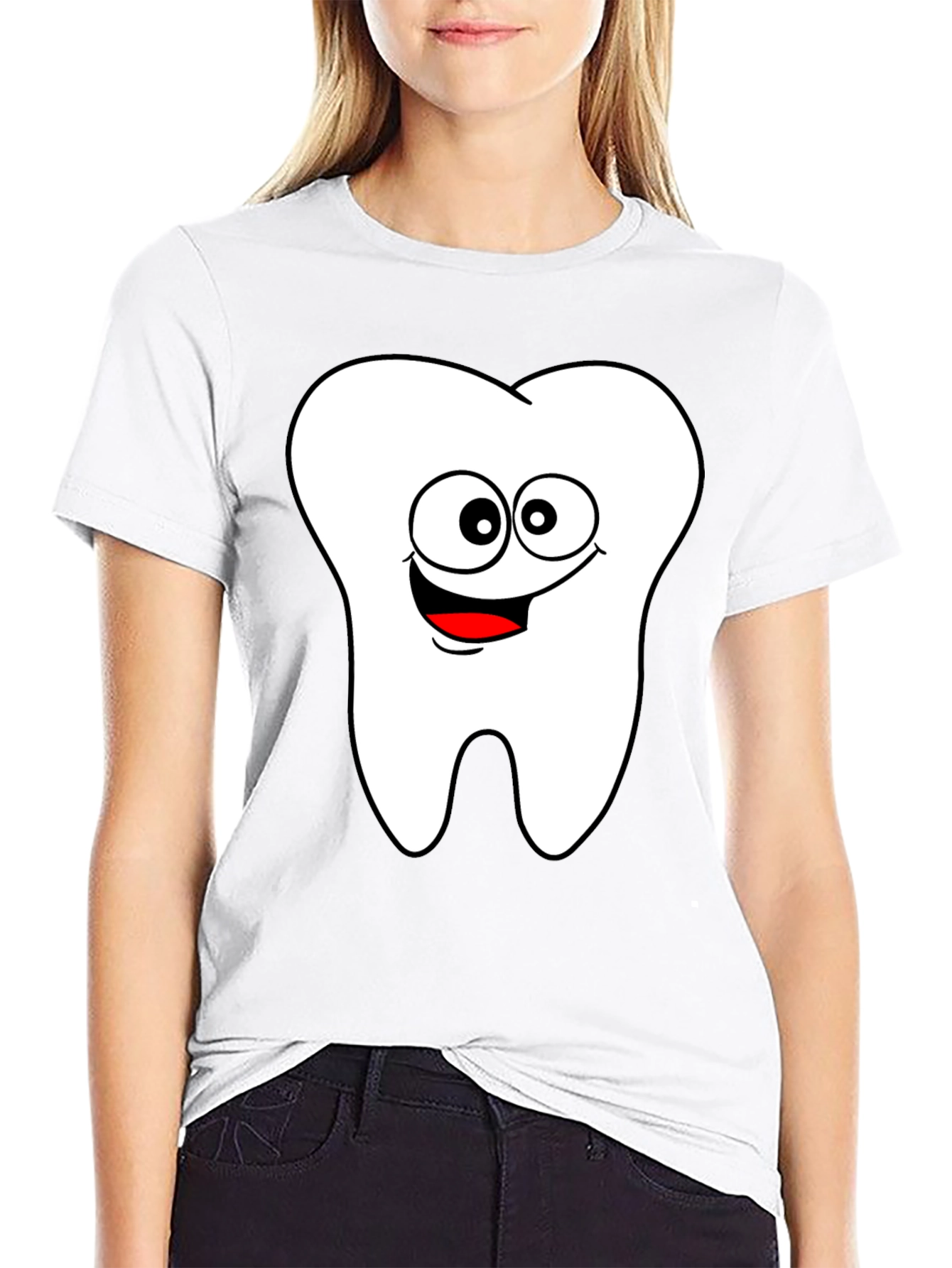 Black Cartoon Tooth Graphic Black T-Shirt view 9