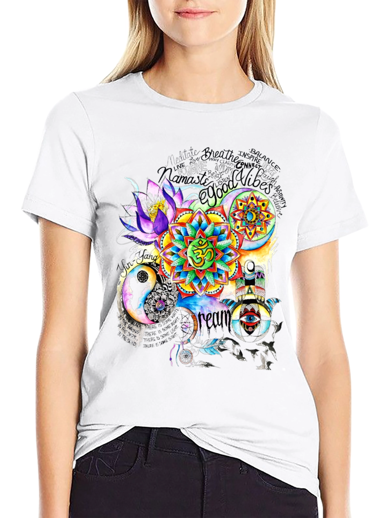 Black Om Mandala Print T-Shirt view 9