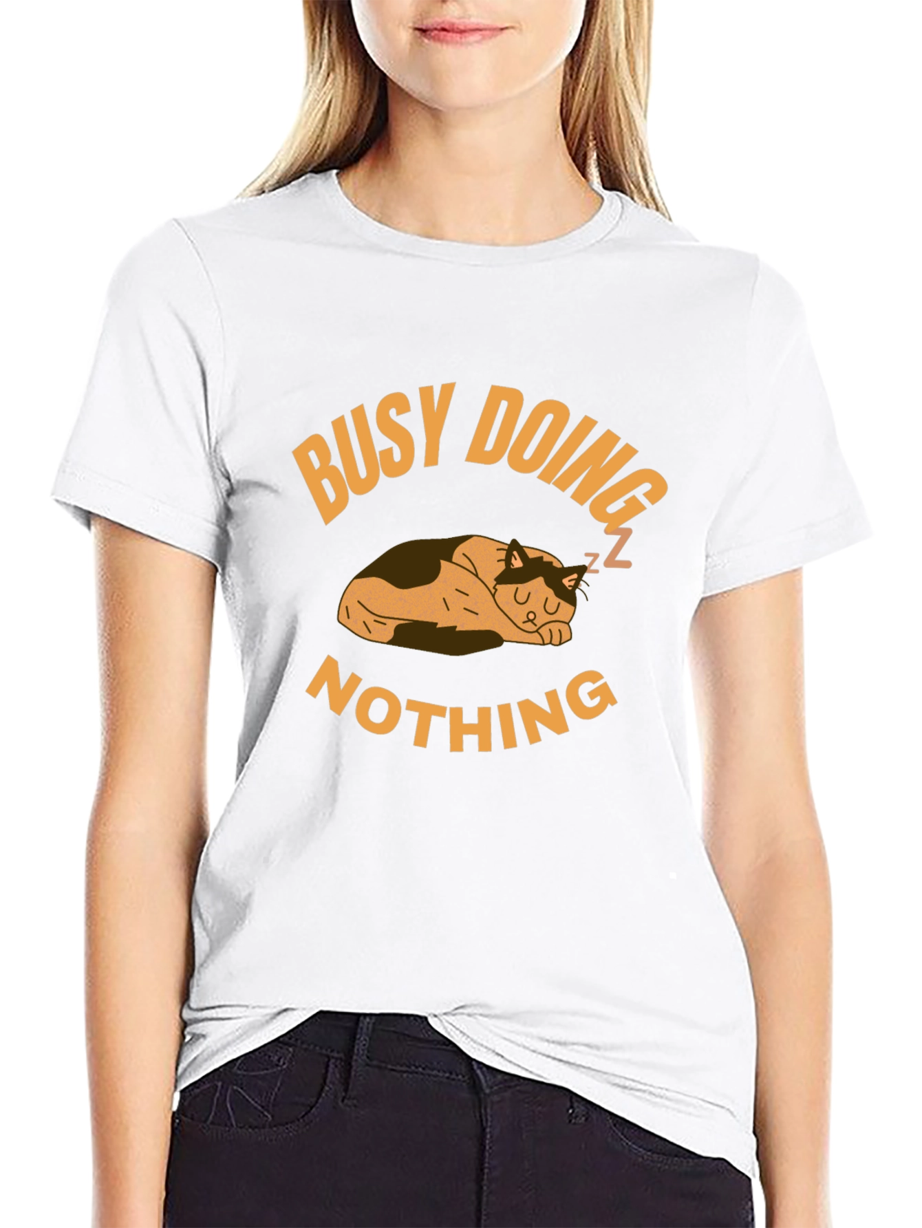 Black Busy Doing Nothing Cat Graphic T-Shirt view 9