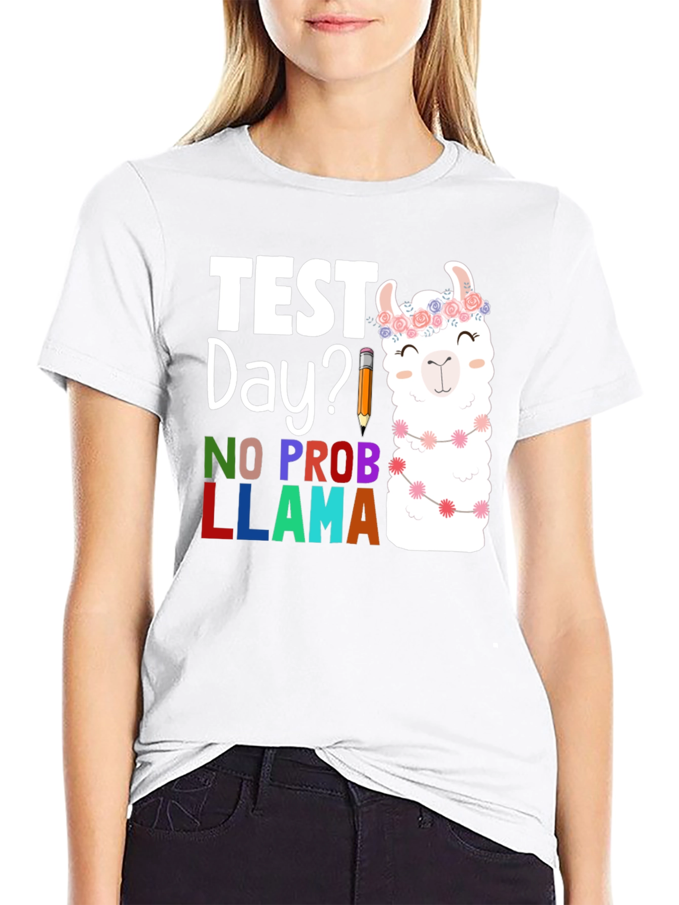 Black Test Day? No Prob Llama Graphic Tee view 9