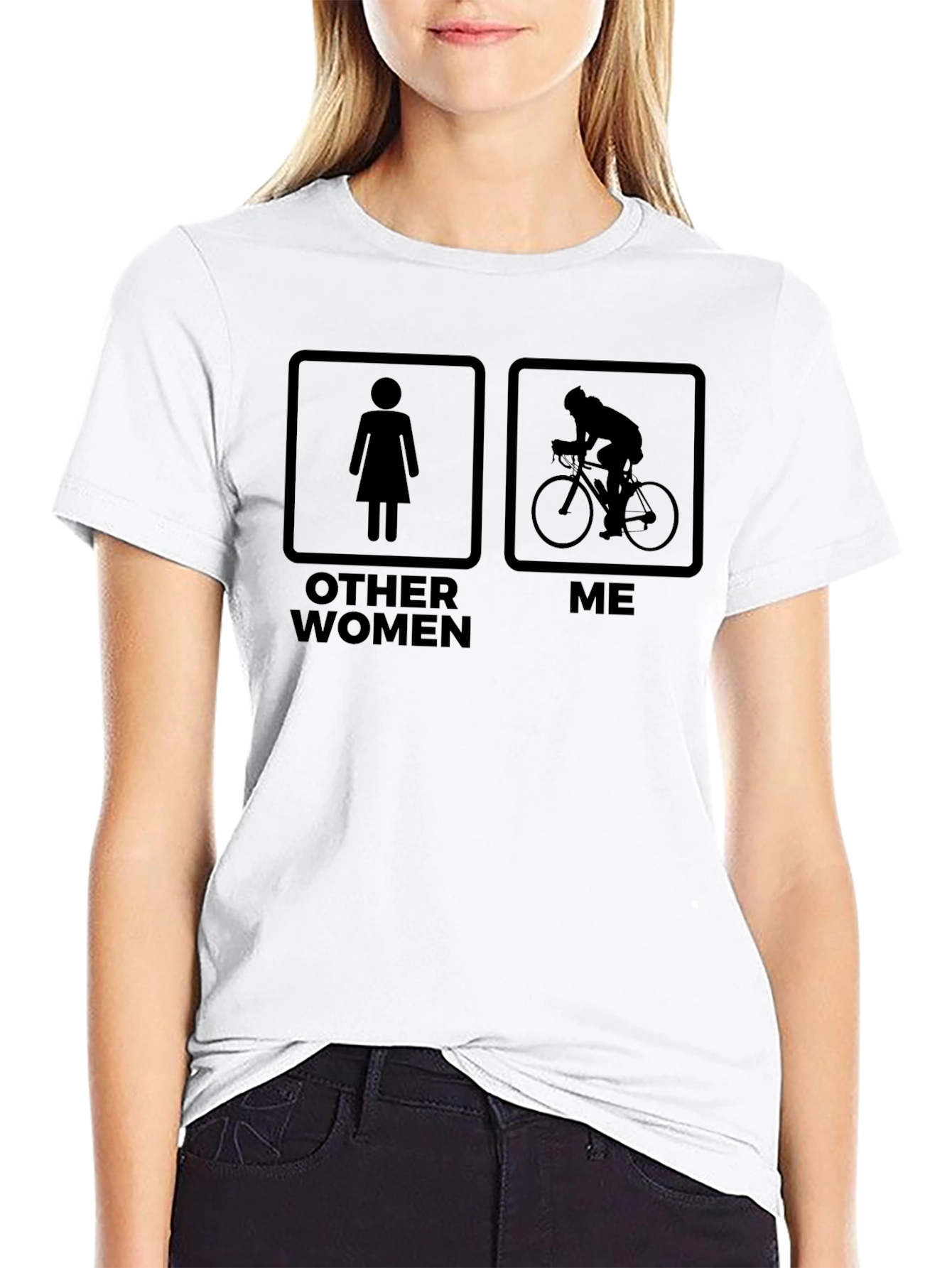 Black Cyclist Humor T-Shirt: Other Women vs. Me view 9