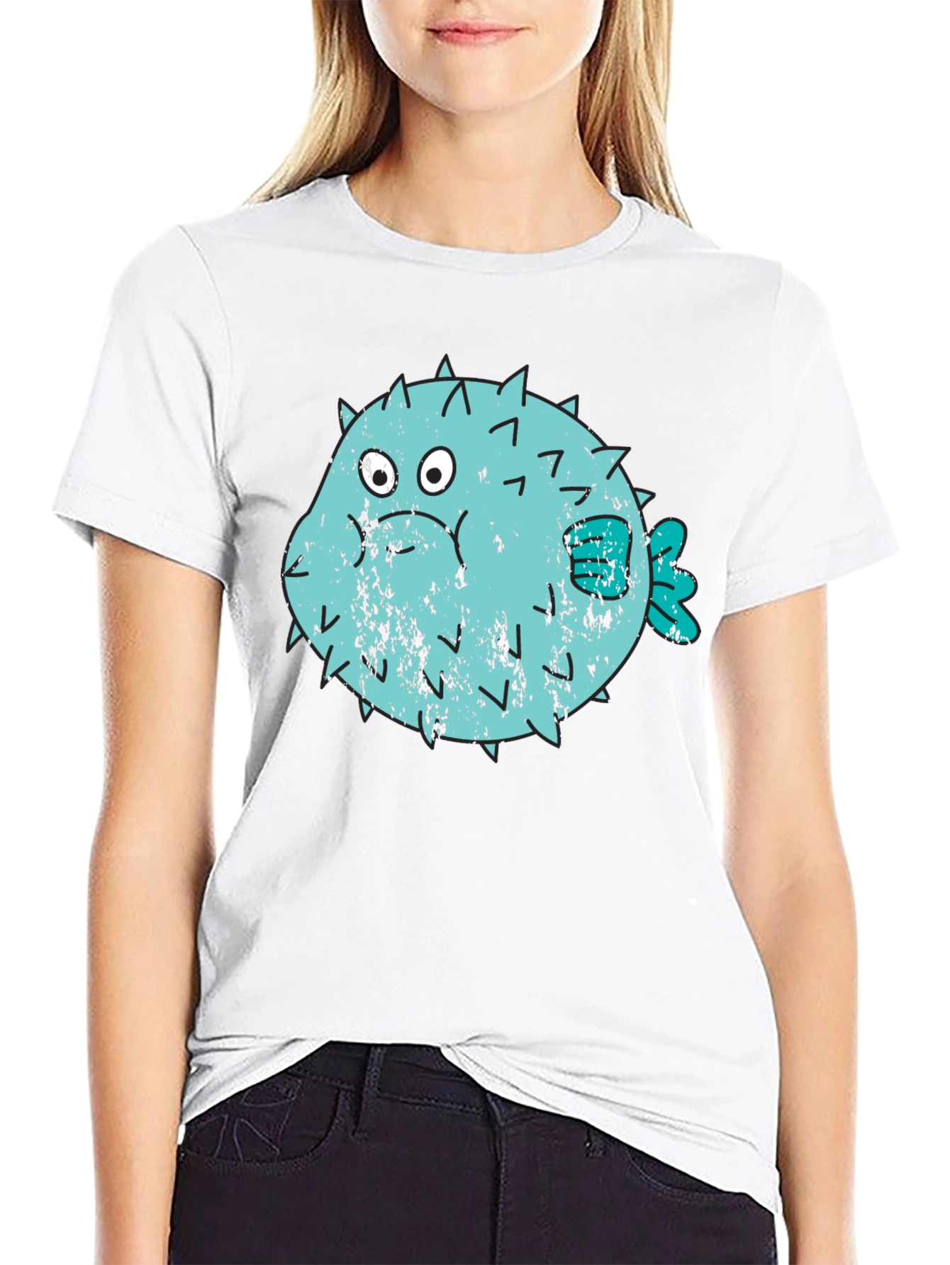 Black Puffer Fish Graphic T-Shirt - Black Crew Neck view 9