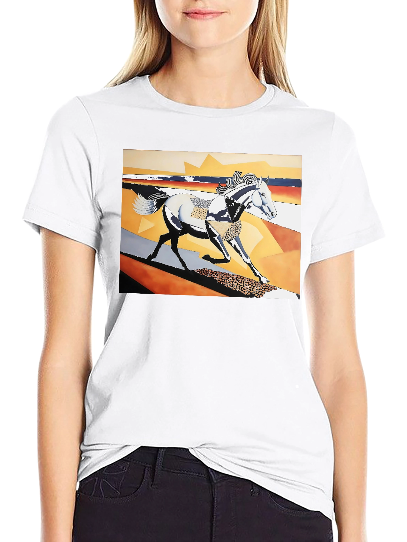 Black Abstract Horse Graphic Black T-Shirt view 9