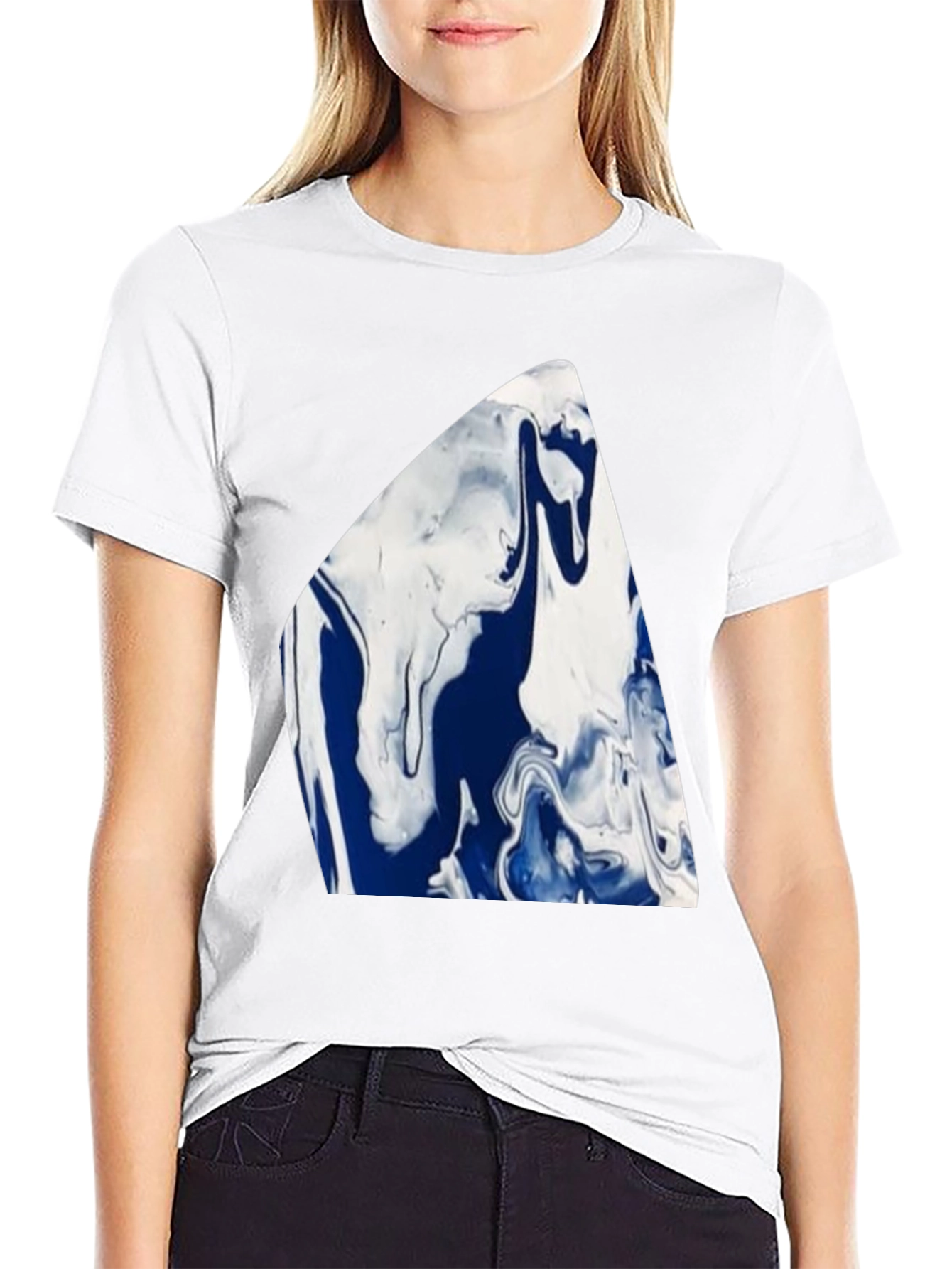 Abstract Blue & White Marble Graphic Tee - 9