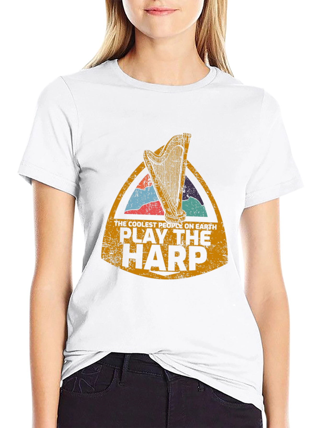 Black Coolest People Play Harp T-Shirt view 9