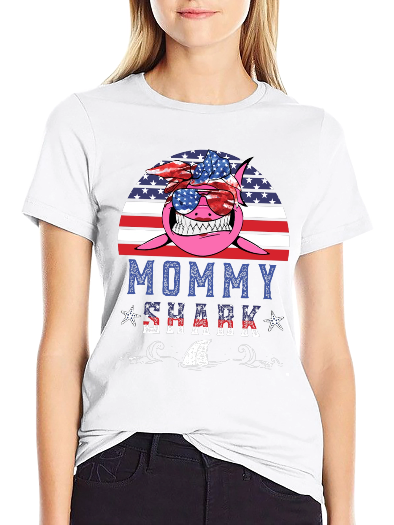 Black Mommy Shark USA Graphic Tee view 9