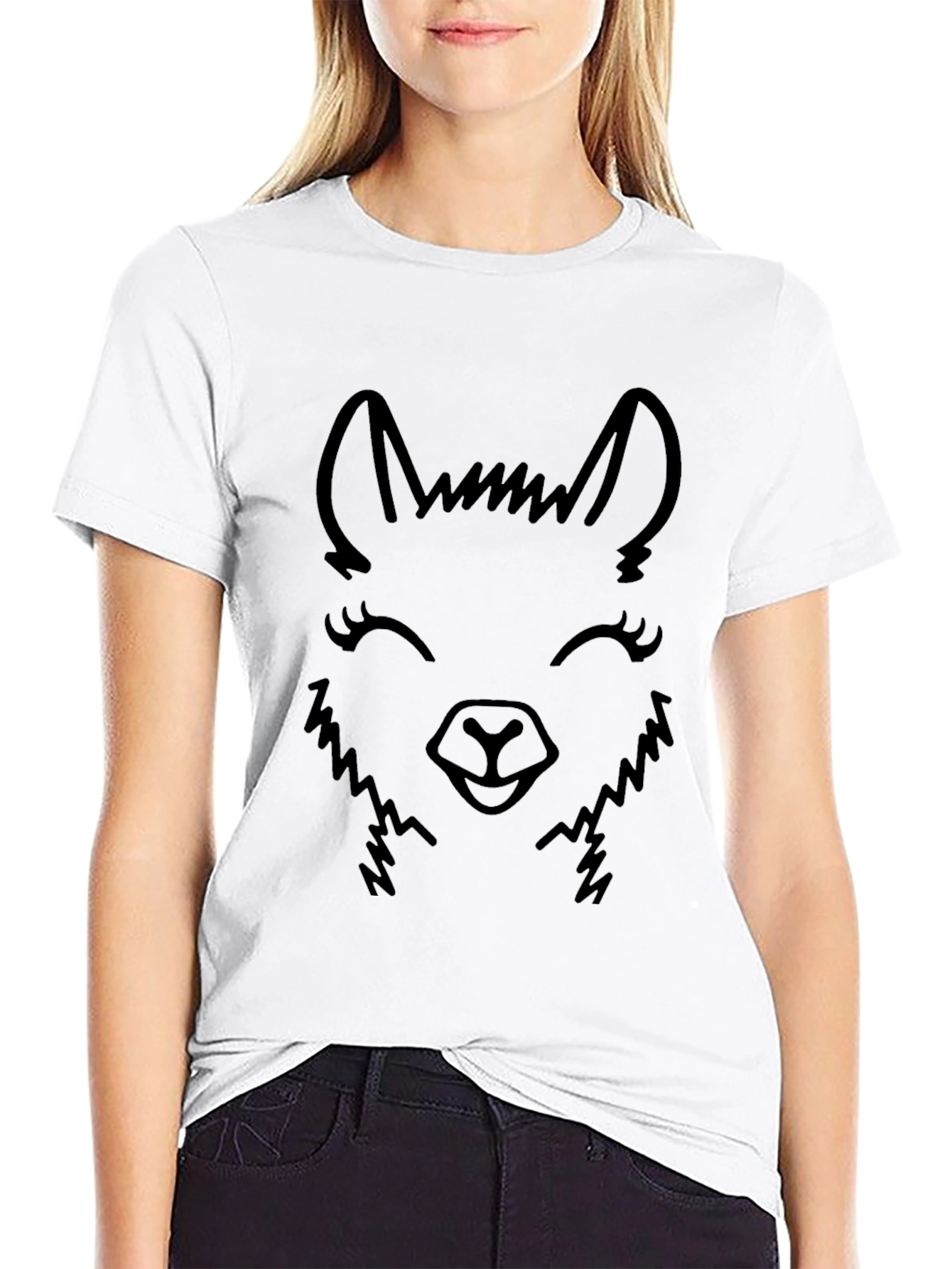 Black Llama Face Graphic Tee - Black Cotton Blend view 9