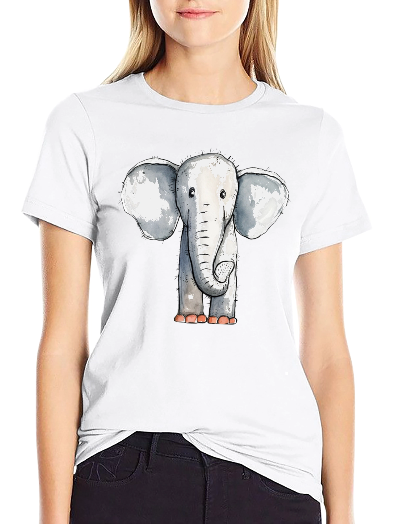 Black Cute Elephant Graphic Tee - Unisex Black T-Shirt view 9