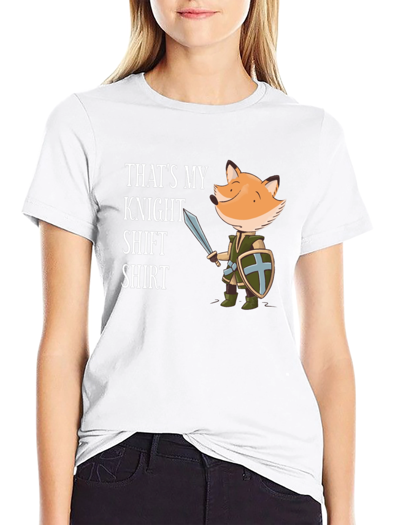 Black Funny Fox Knight T-Shirt - "That's My Knight Shift Shirt" view 9