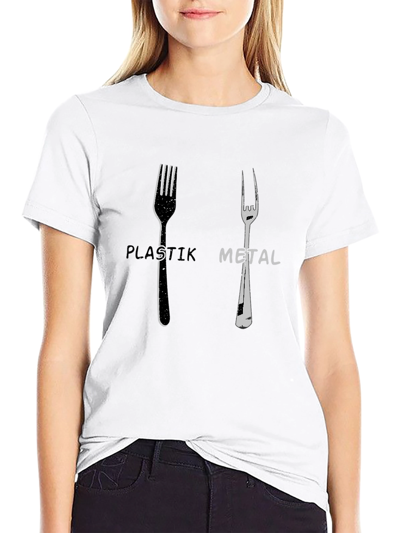 Black Plastik Metal Forks Graphic Tee - Quirky Design view 9