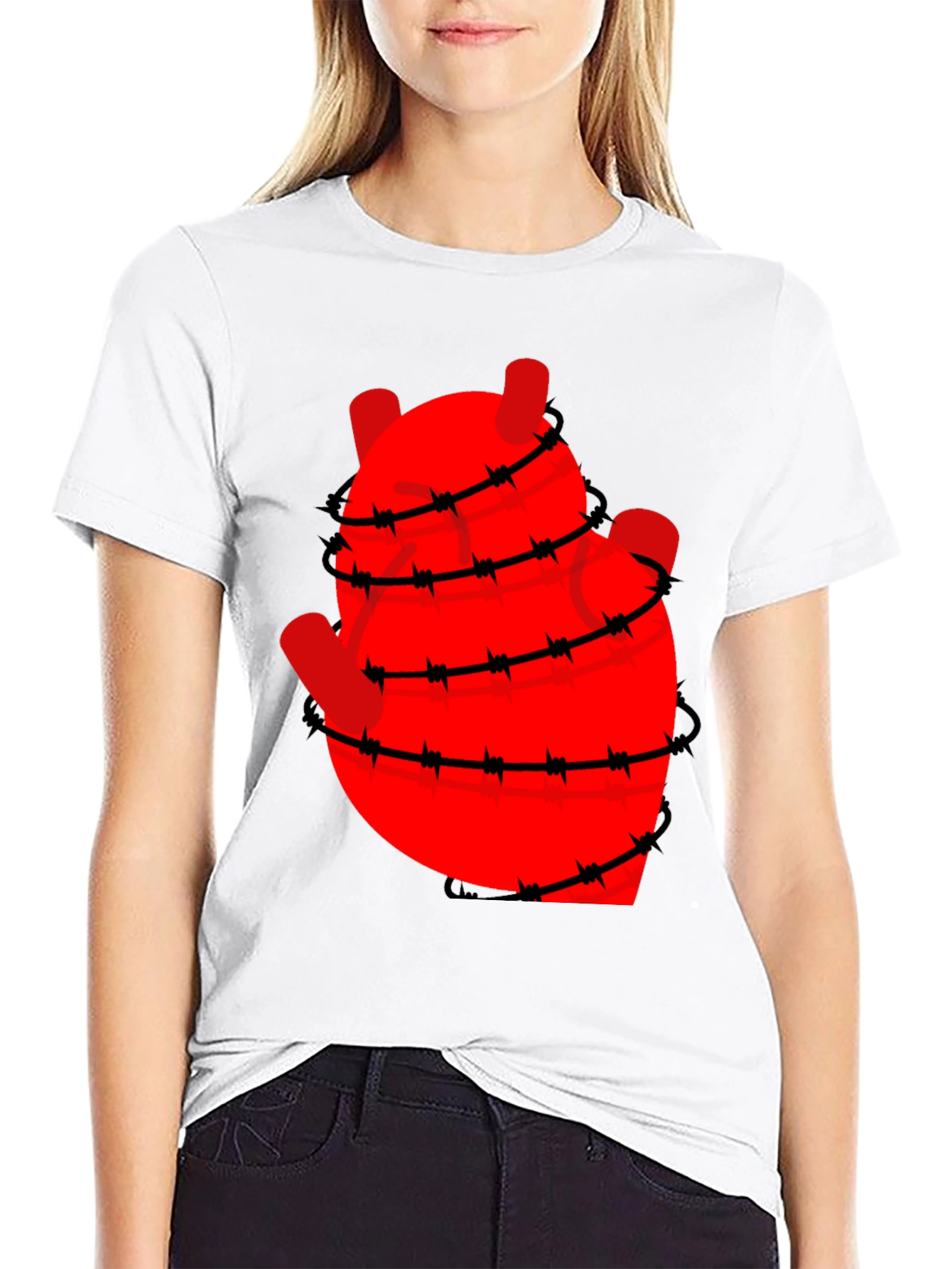 Black Heart Wrapped in Barbed Wire Graphic Tee - Black view 9