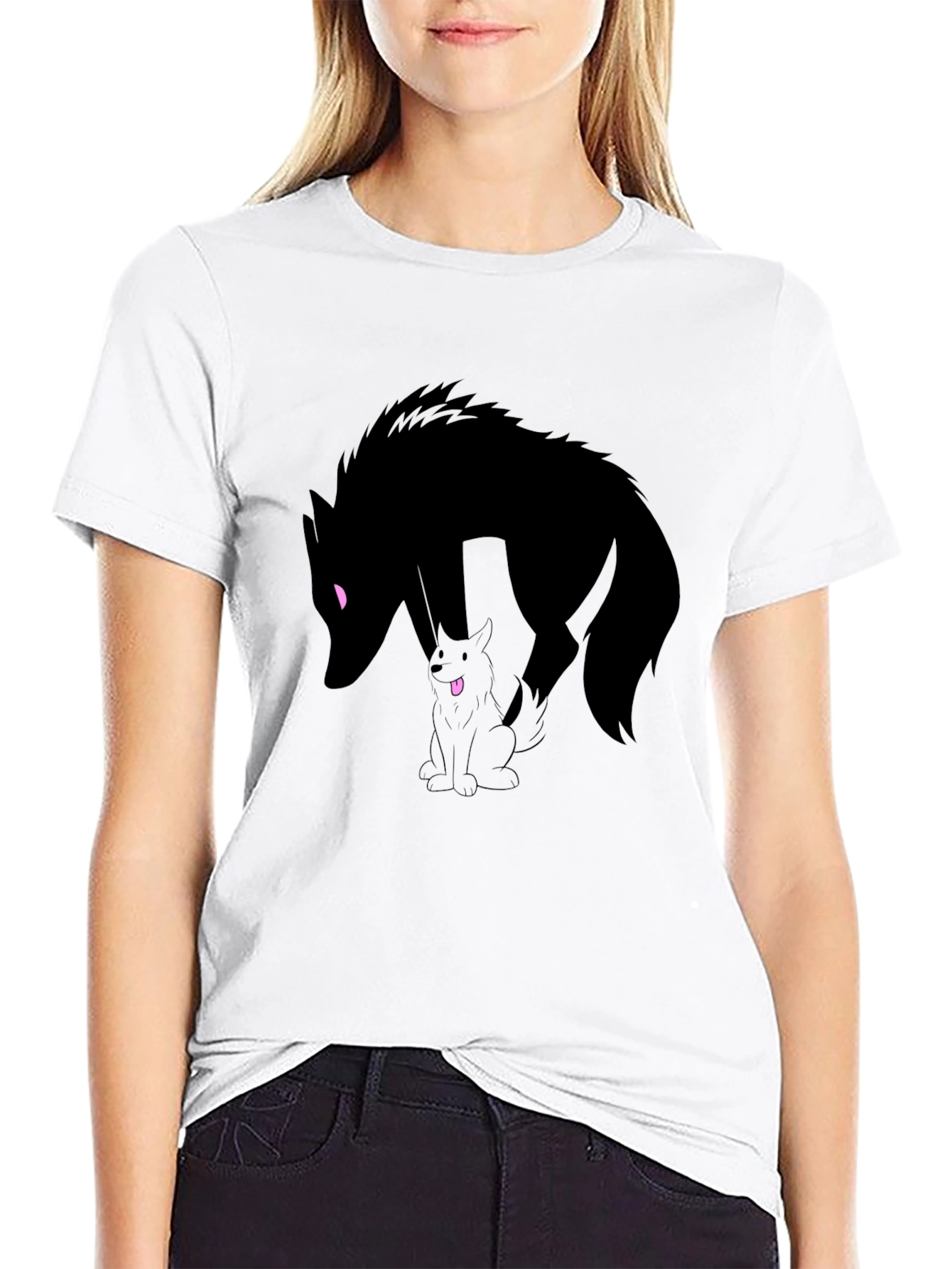 Black Wolf Silhouette Graphic Tee - Black Cotton T-Shirt view 9