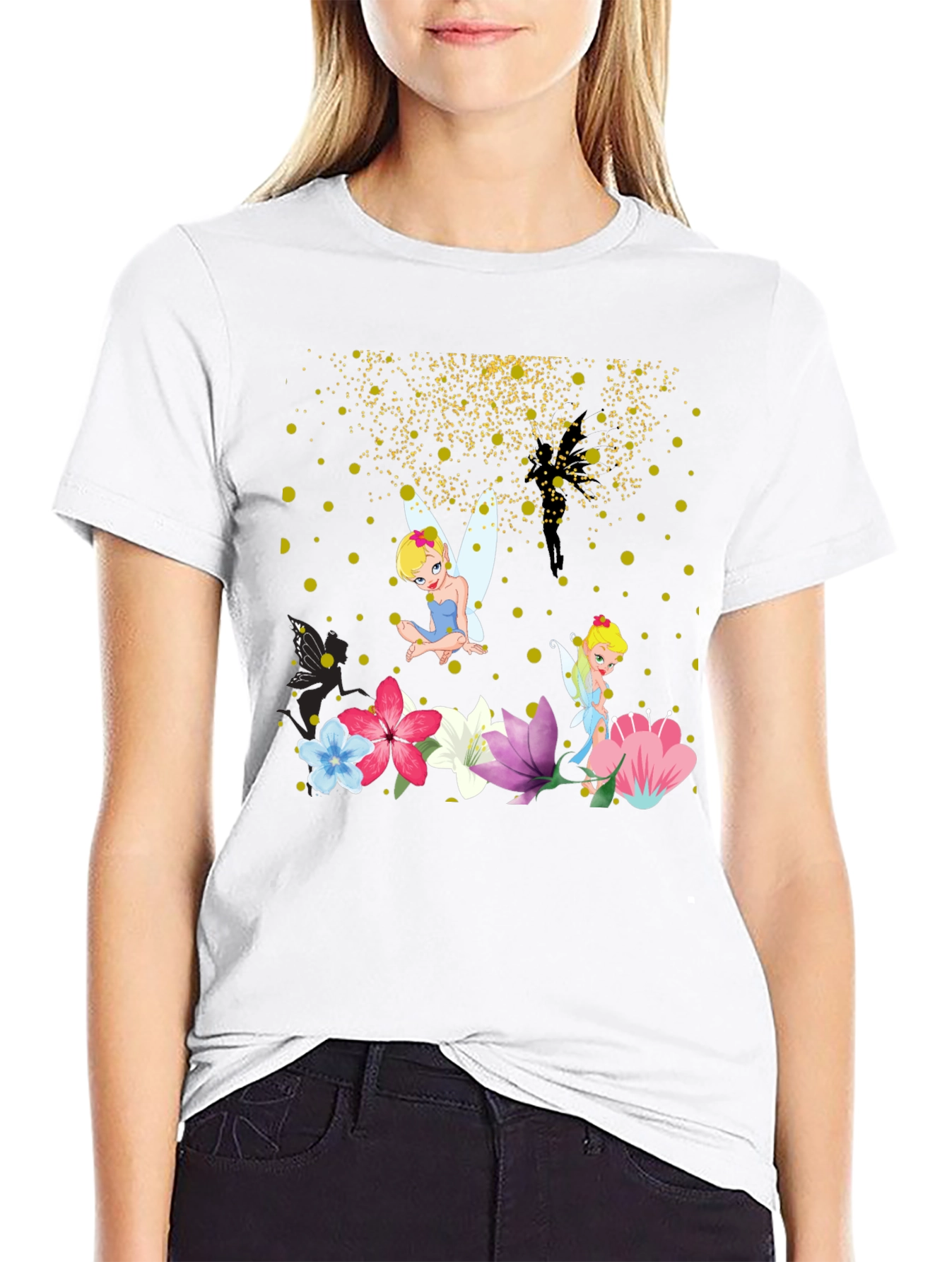 Black Whimsical Fairy Graphic Tee - Black Cotton Blend view 9