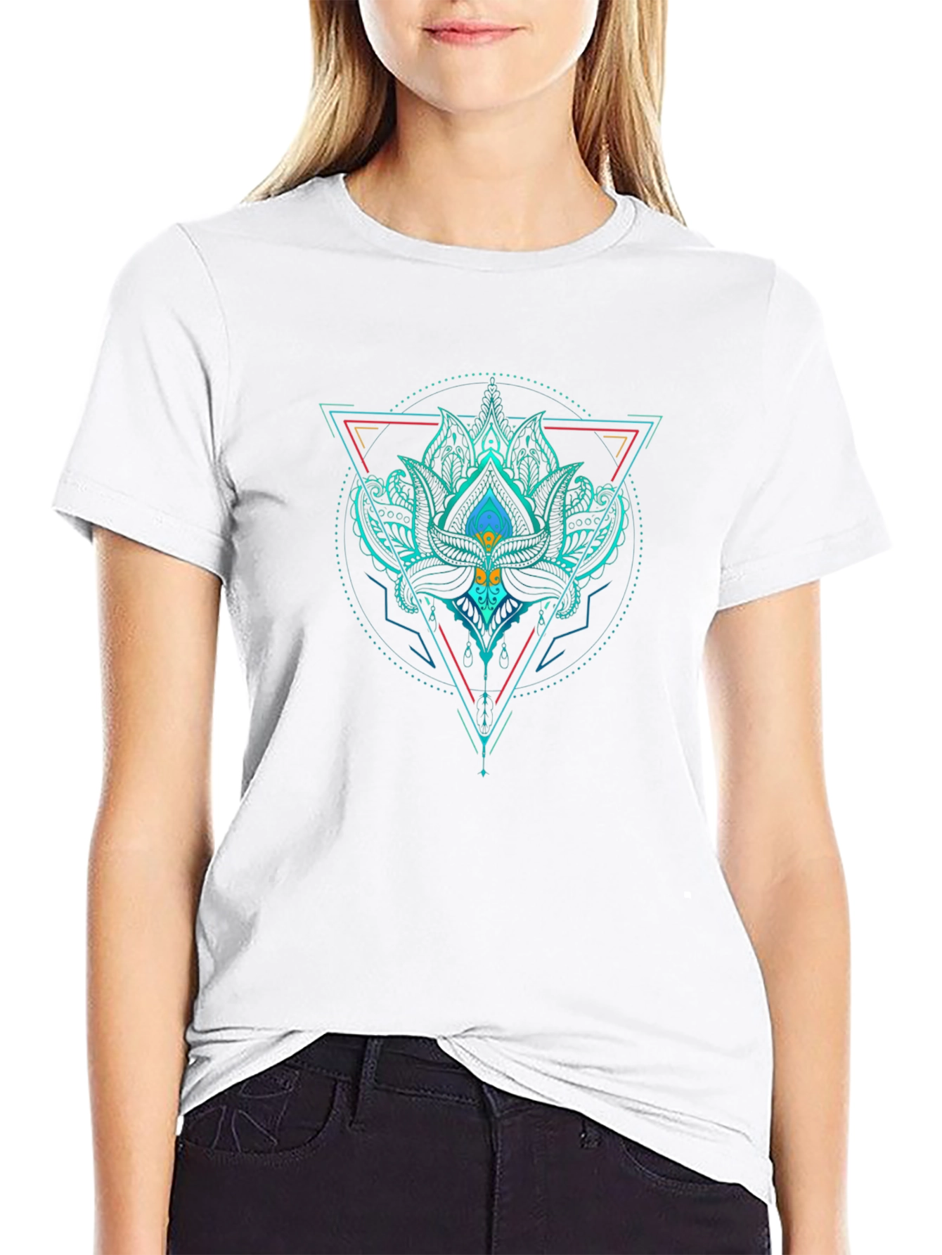 Geometric Lotus T-Shirt - Black - 9