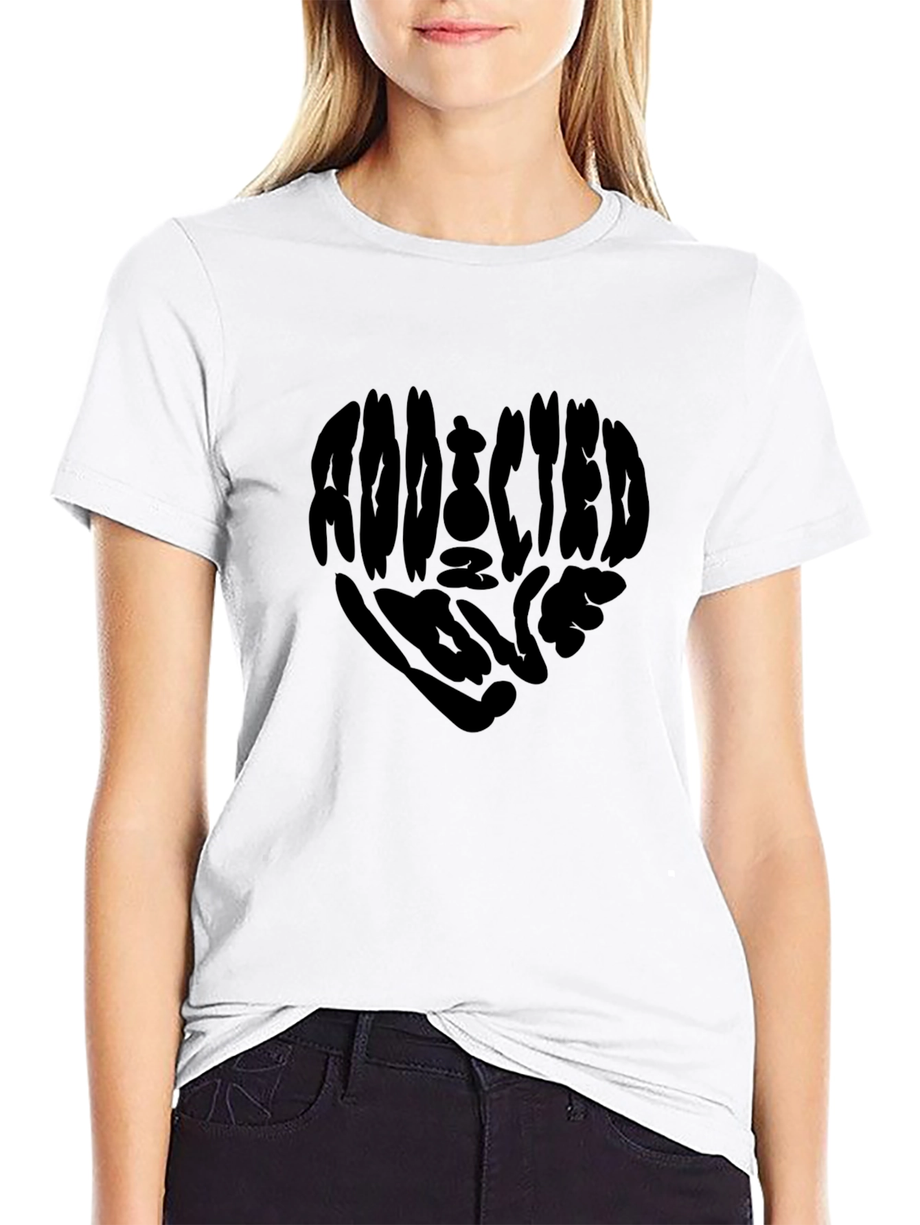 Black Addicted to Love T-Shirt - Heart Graphic Tee view 9