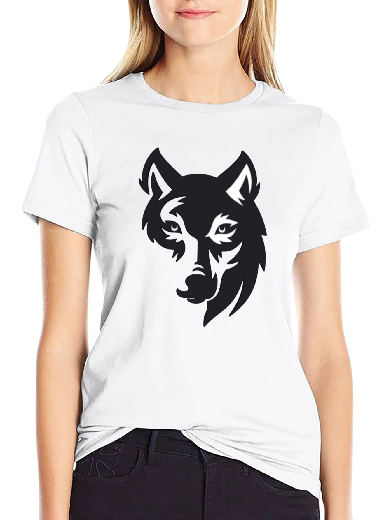 Black Wolf Graphic Print Black T-Shirt for Men view 9