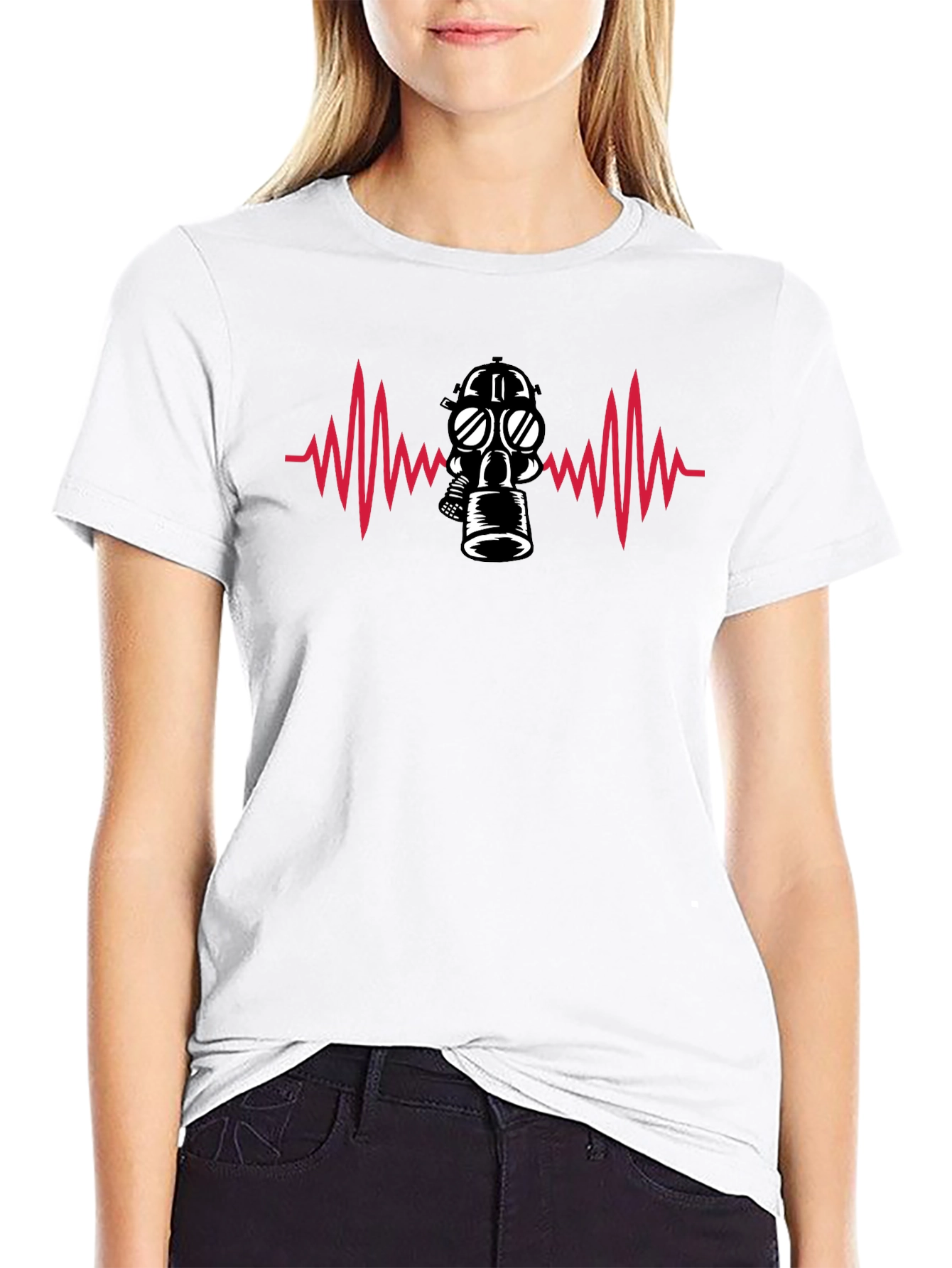 Black Gas Mask Heartbeat T-Shirt - Black view 9