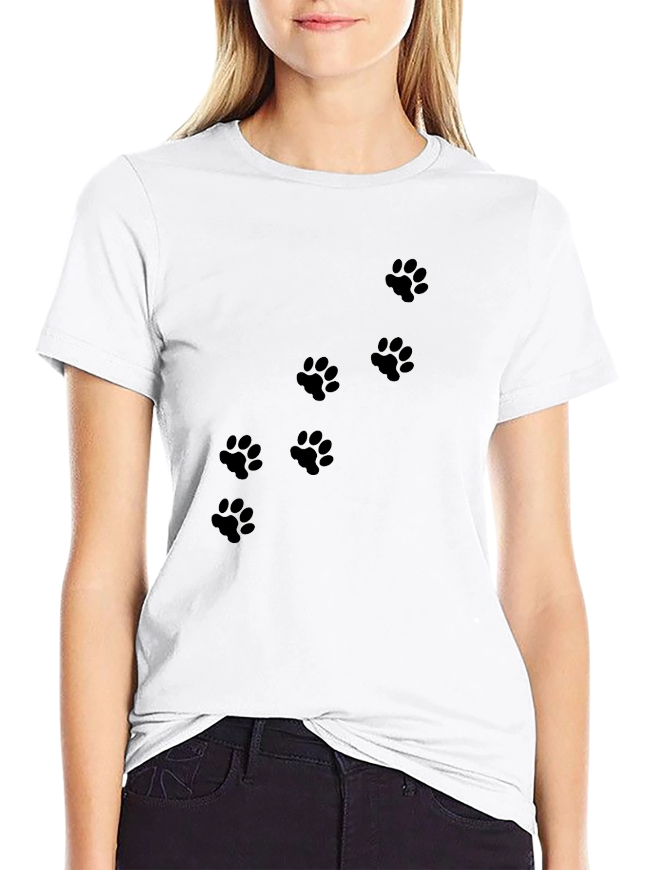 Black Men's Black T-Shirt with Paw Prints view 9