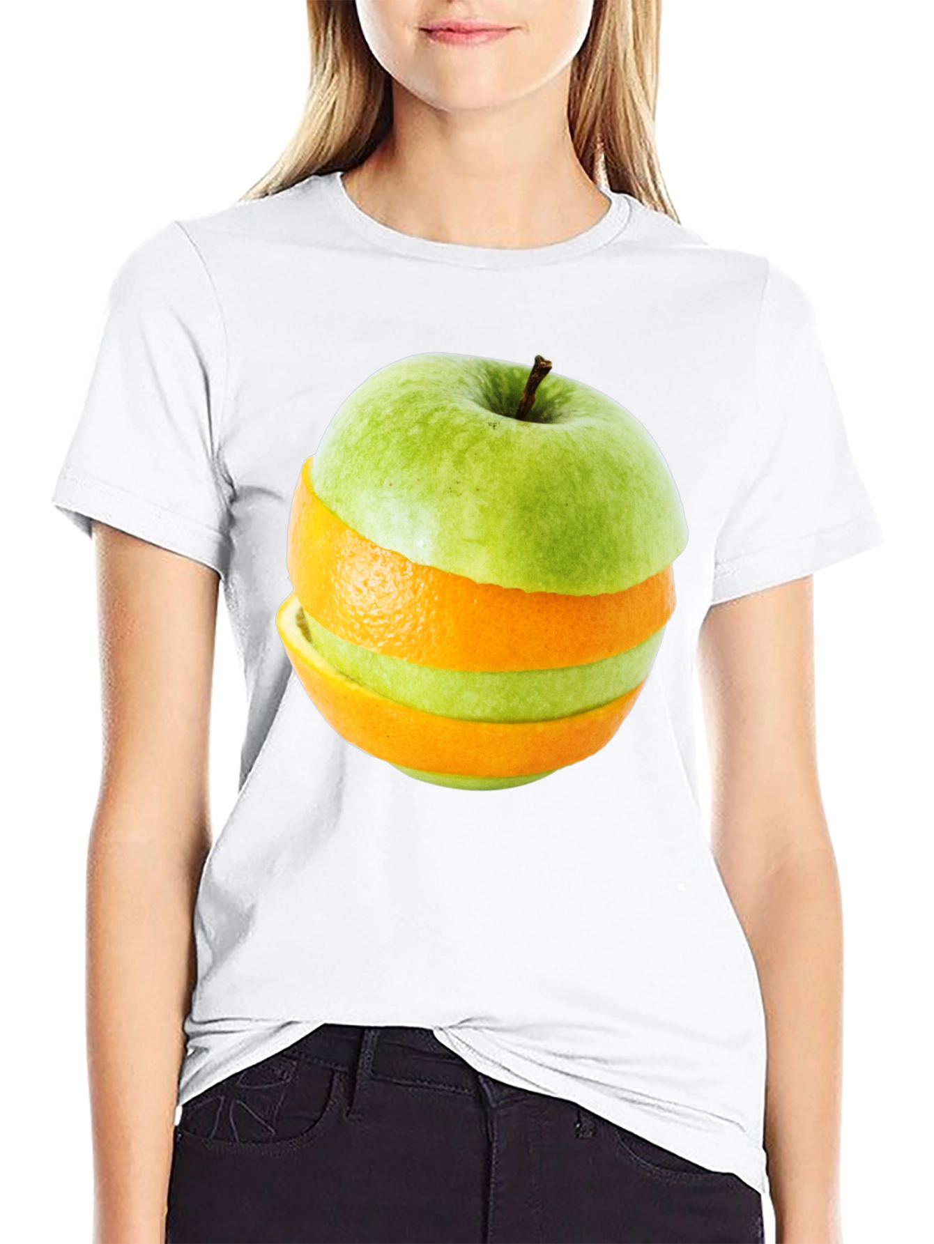 Black Fruity Fusion Tee - Apple Orange Slice Graphic T-Shirt view 9