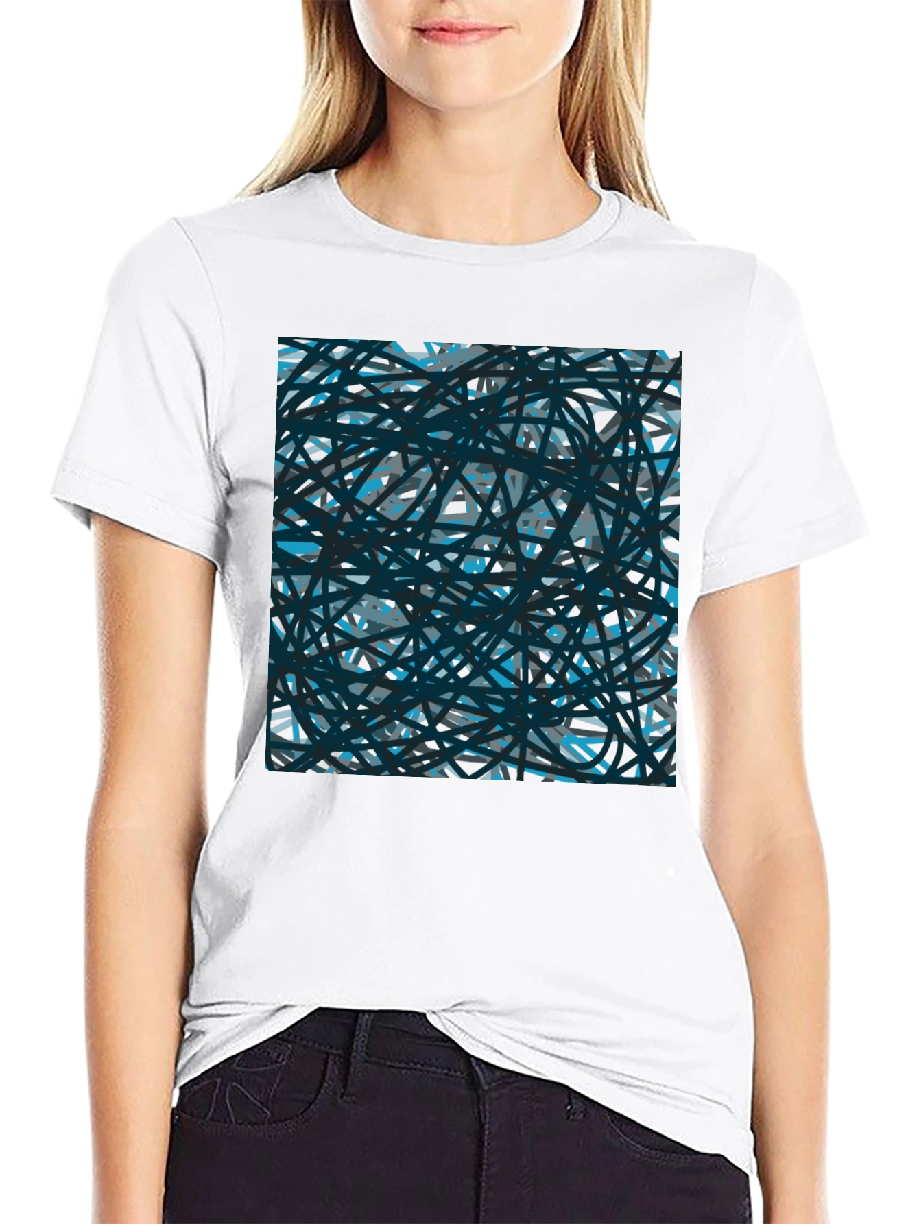 Black Abstract Lines Black T-Shirt view 9