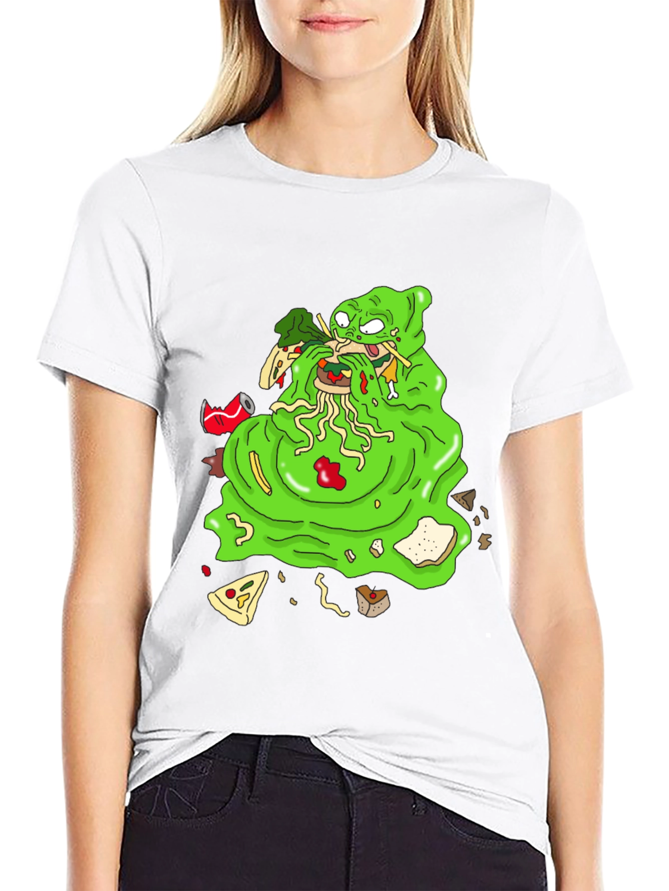 Black Green Blob Monster Eating Graphic T-Shirt view 9