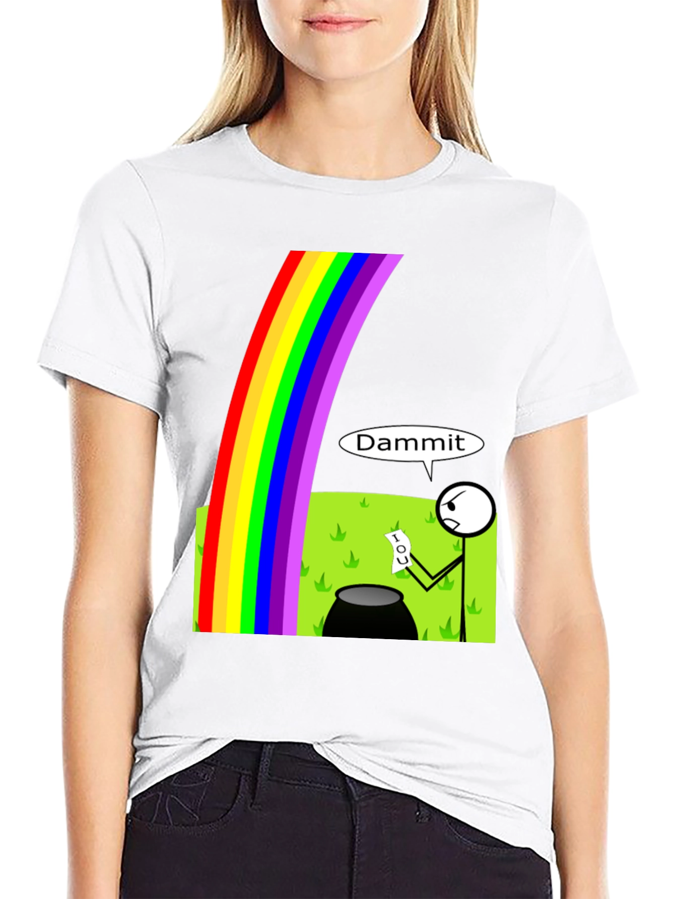 Black Humorous Rainbow Leprechaun IOU Graphic T-Shirt view 9