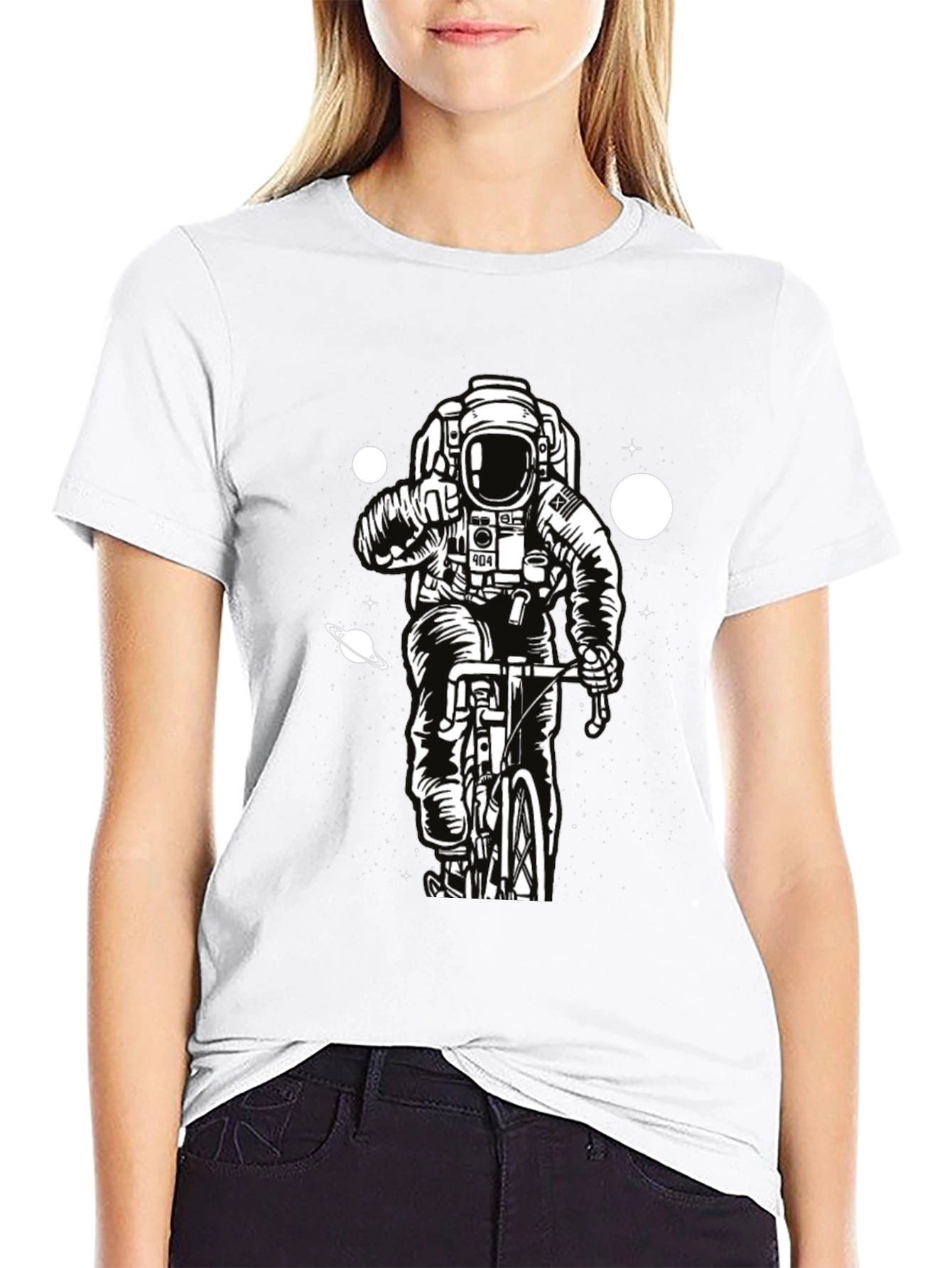 Black Astronaut on Bike Graphic T-Shirt - Space Adventure Tee view 9