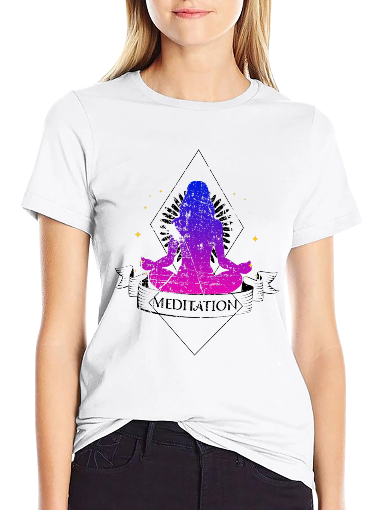 Black Meditation Graphic T-Shirt - Relaxed Fit view 9