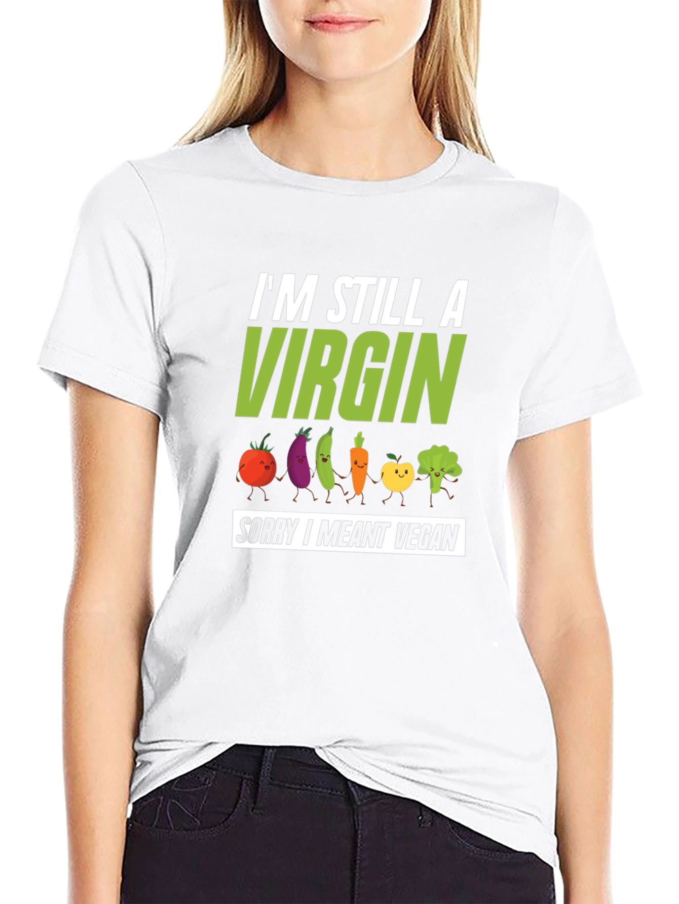 Black Vegan Pun T-Shirt - I'm Still A Virgin Sorry I Meant Vegan view 9