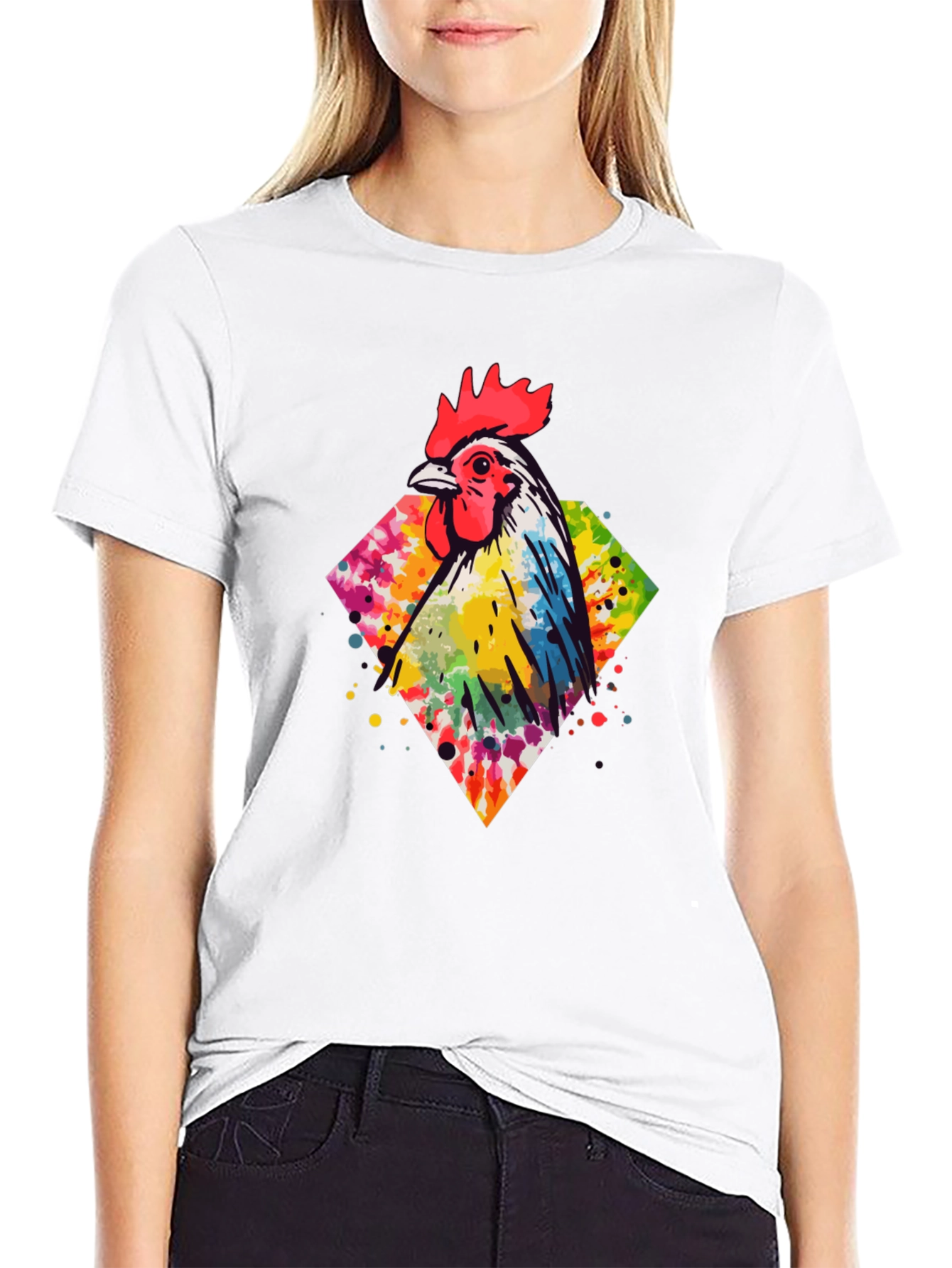 Black Watercolor Rooster Graphic Tee - Men's Black T-Shirt view 9