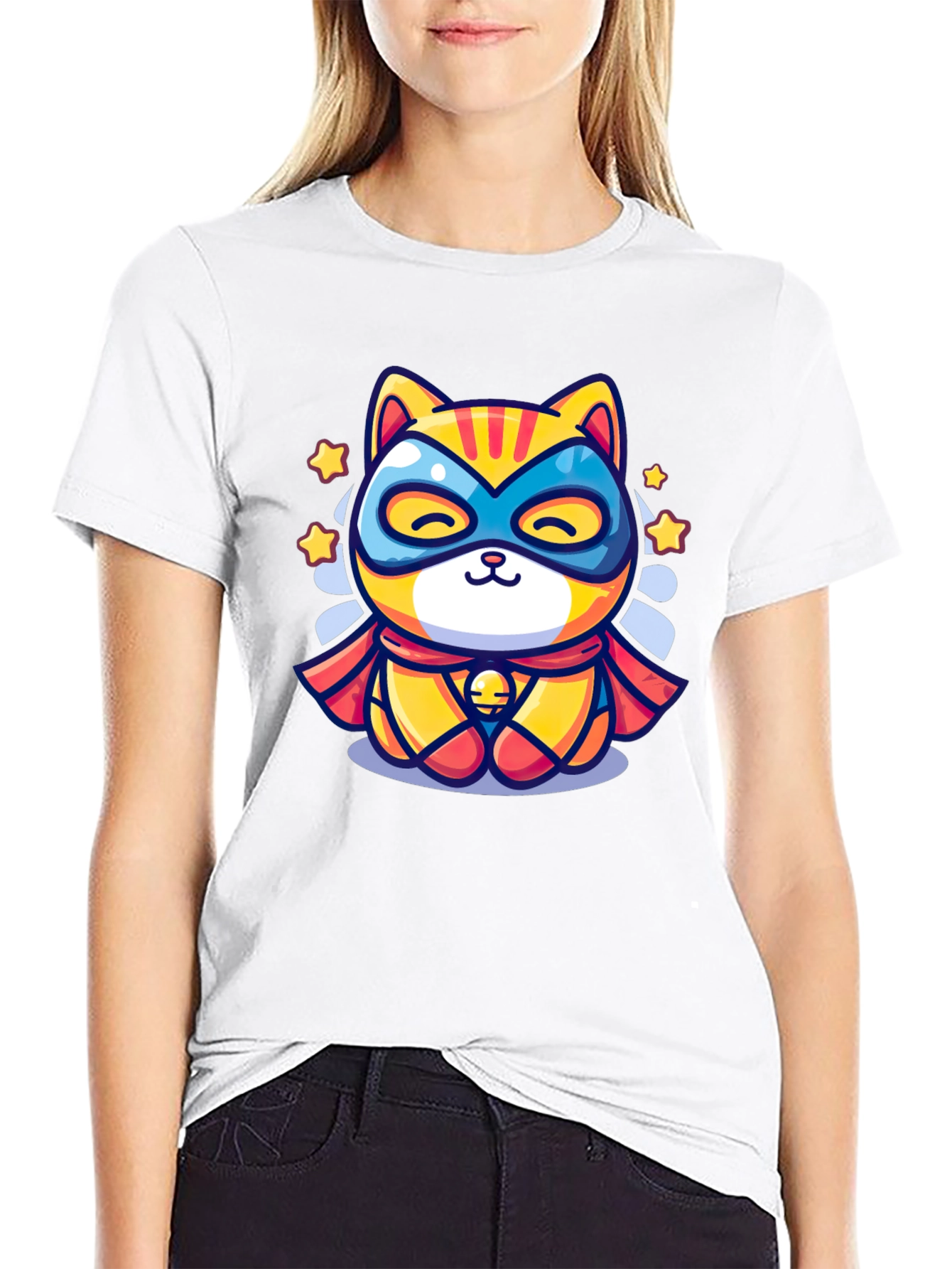 Black Superhero Cat Graphic T-Shirt - Cool Design view 9