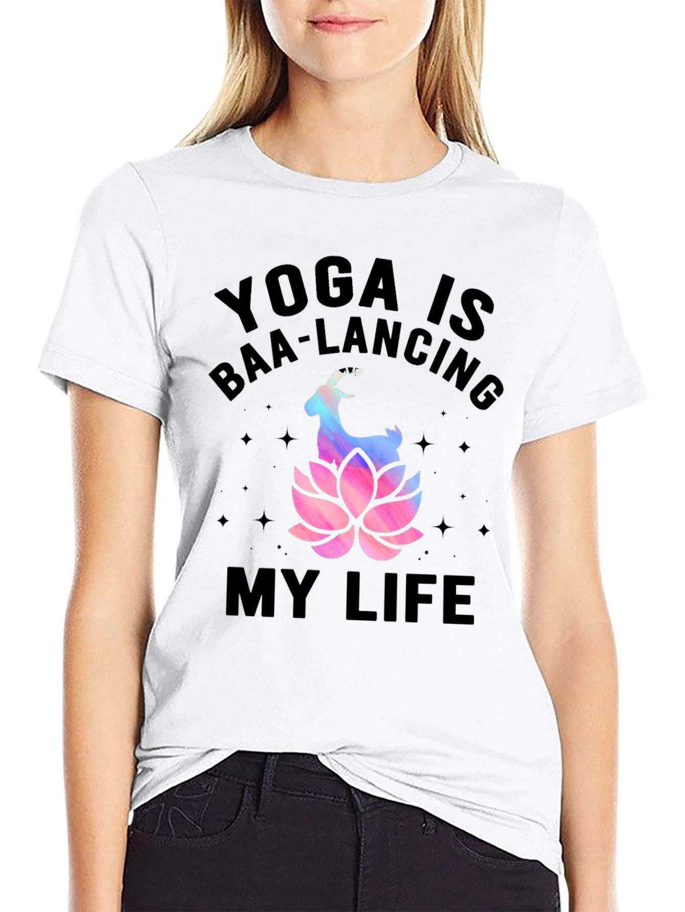 Black Yoga Baa-lancing Life Graphic Tee view 9