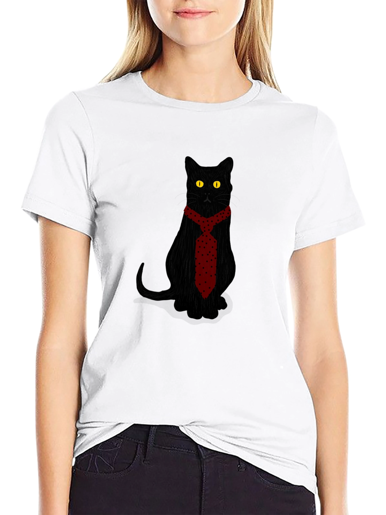 Black Black Cat in Tie Graphic Tee - Men's Fashion view 9