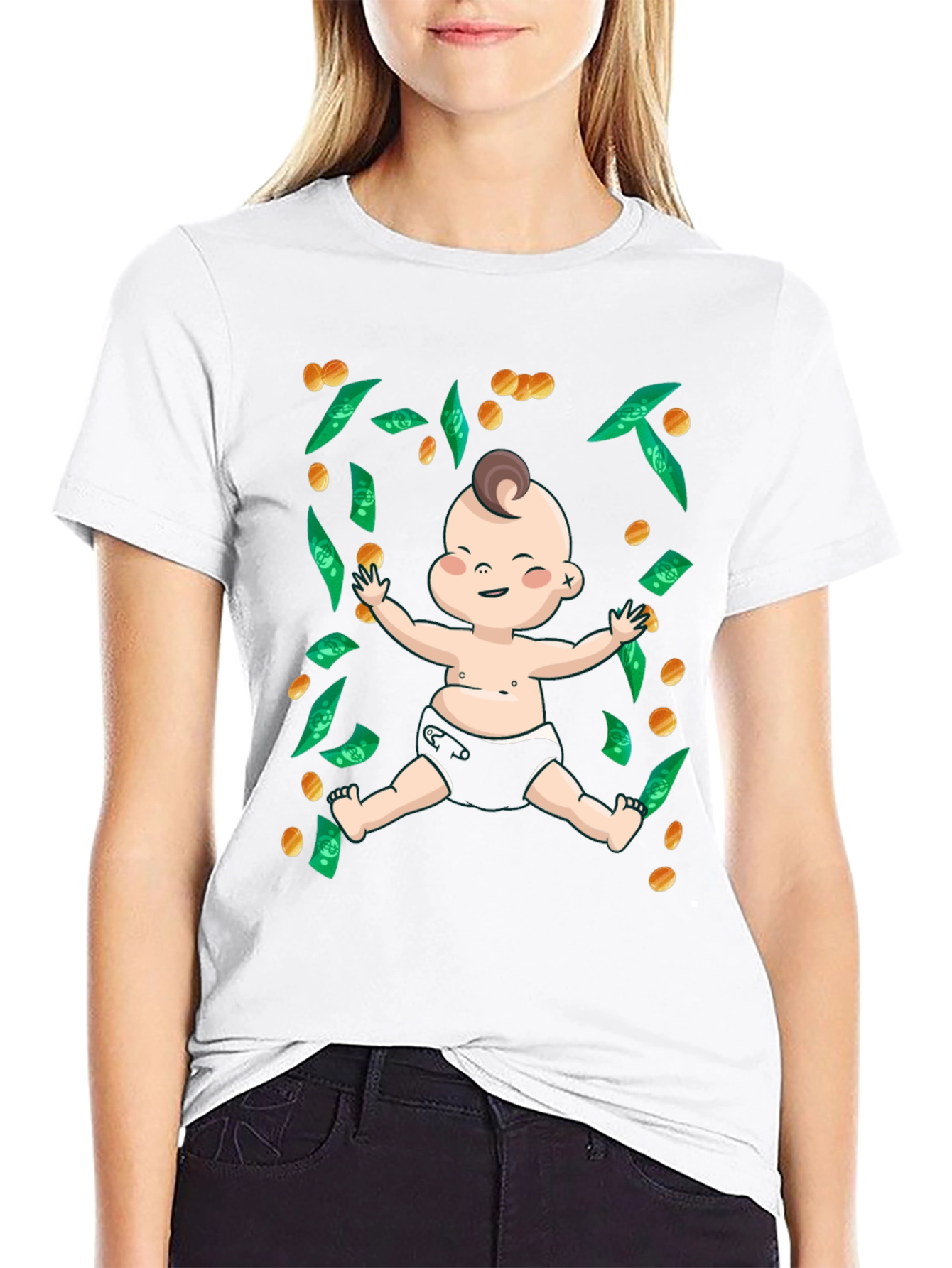 Black Funny Baby Money T-Shirt - Black, Unisex view 9