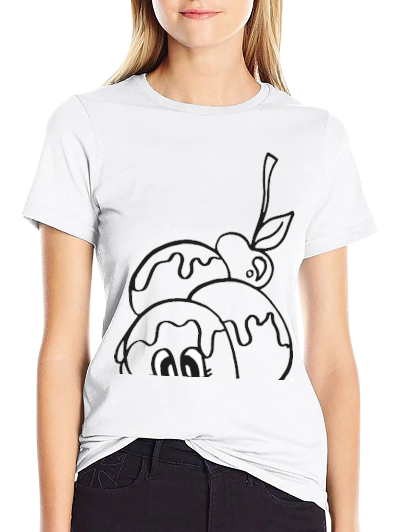 Black Novelty Cartoon Eyes Dessert T-Shirt view 9