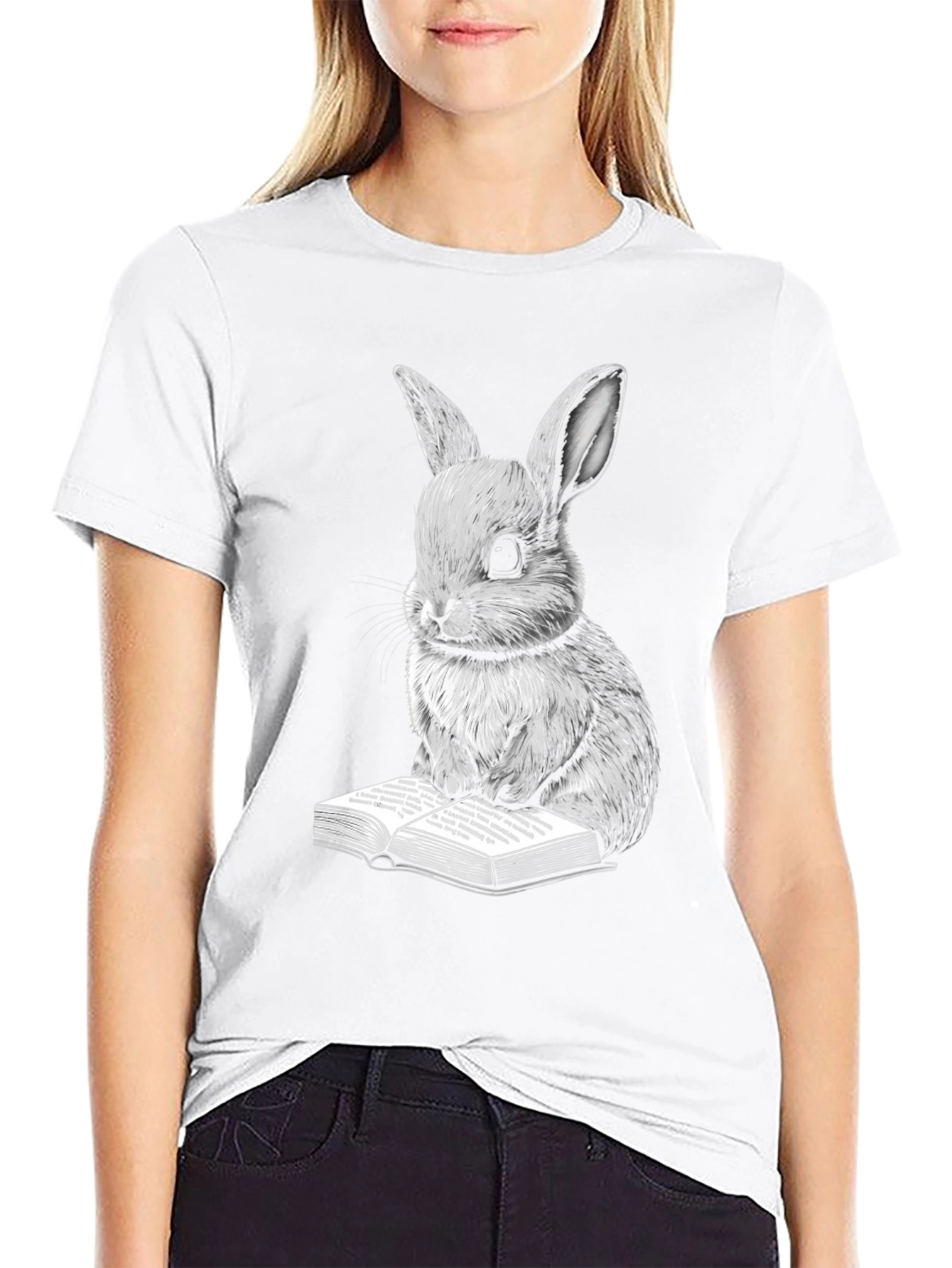 Black Rabbit Reading Book Graphic Tee view 9