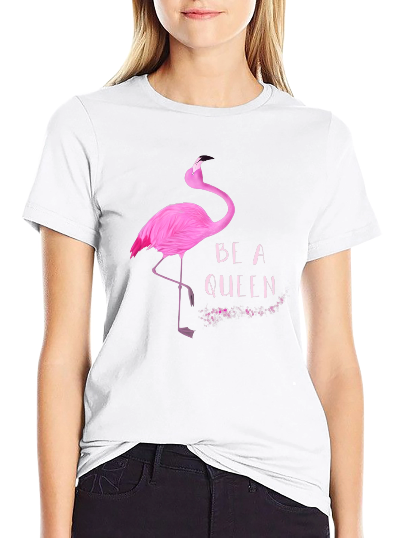 Black Be a Queen Flamingo Graphic T-Shirt view 9