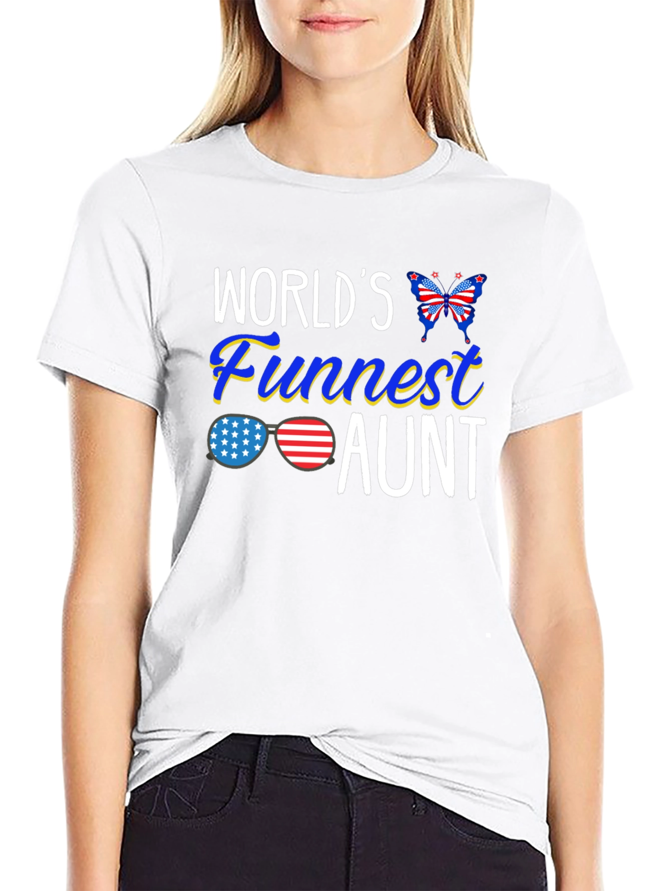 Black World's Funnest Aunt Patriotic T-Shirt view 9