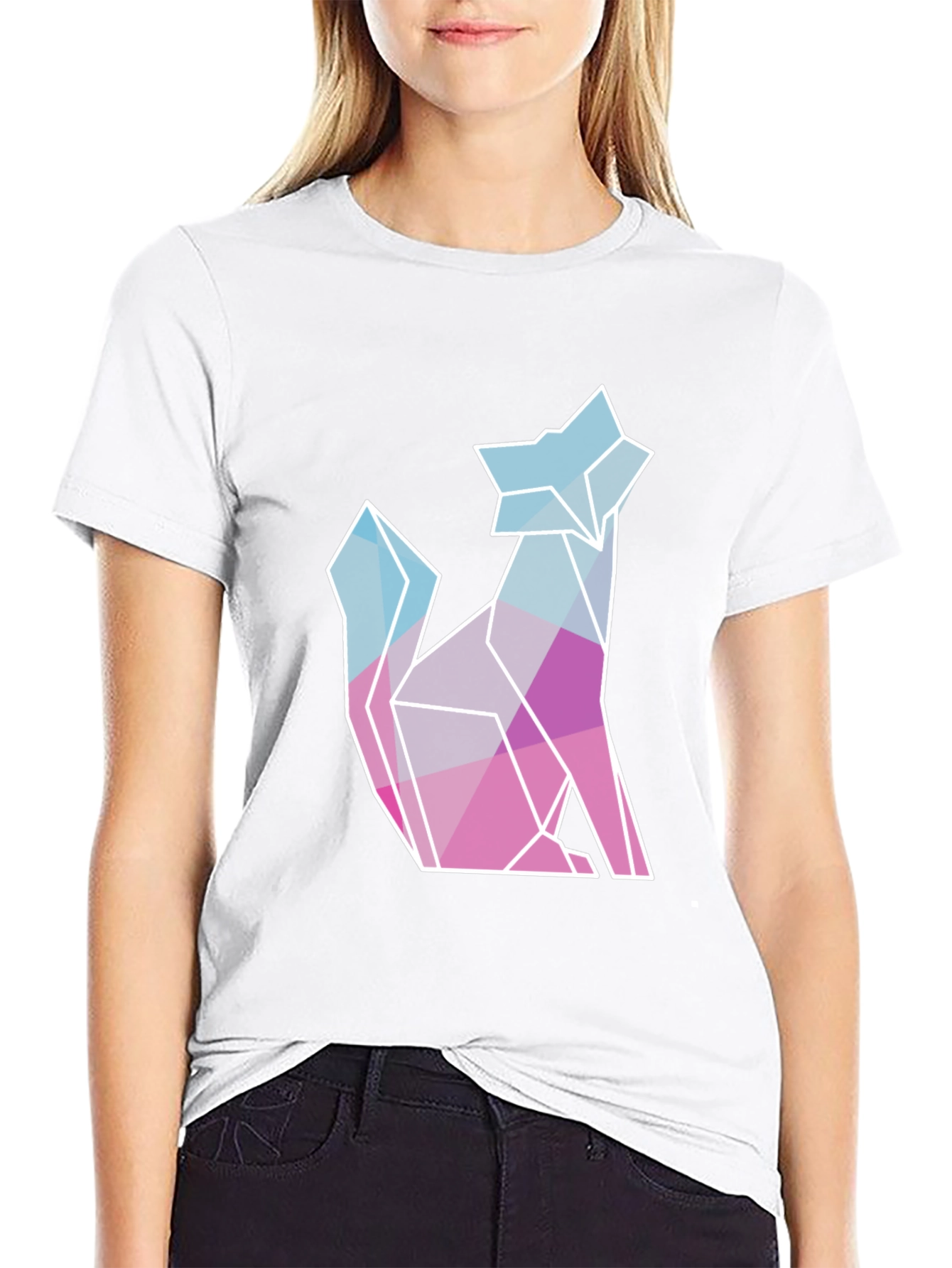Black Geometric Wolf Graphic Tee - Modern Style view 9