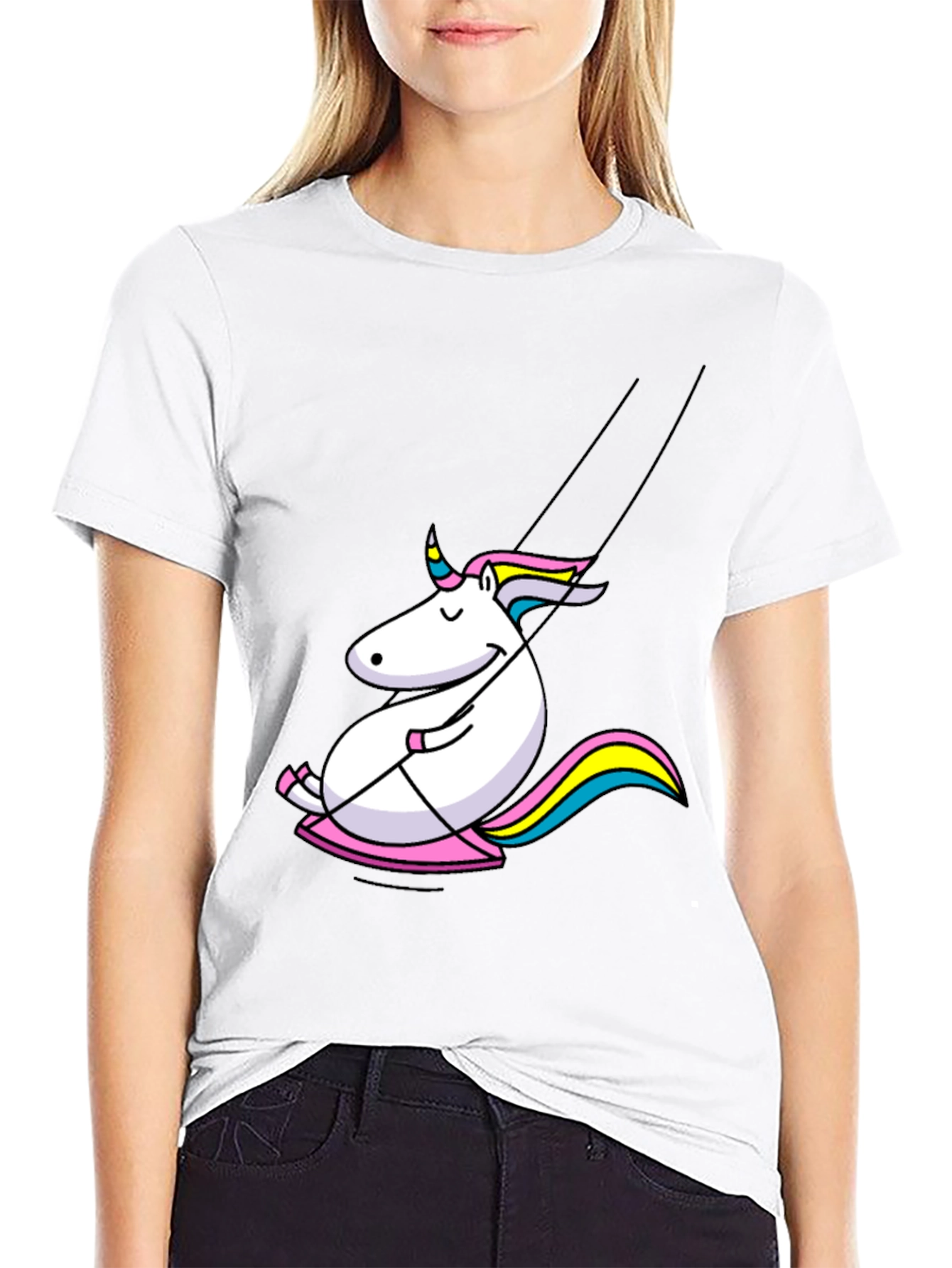 Black Unicorn on Swing Graphic Tee - Black Cotton Comfort view 9