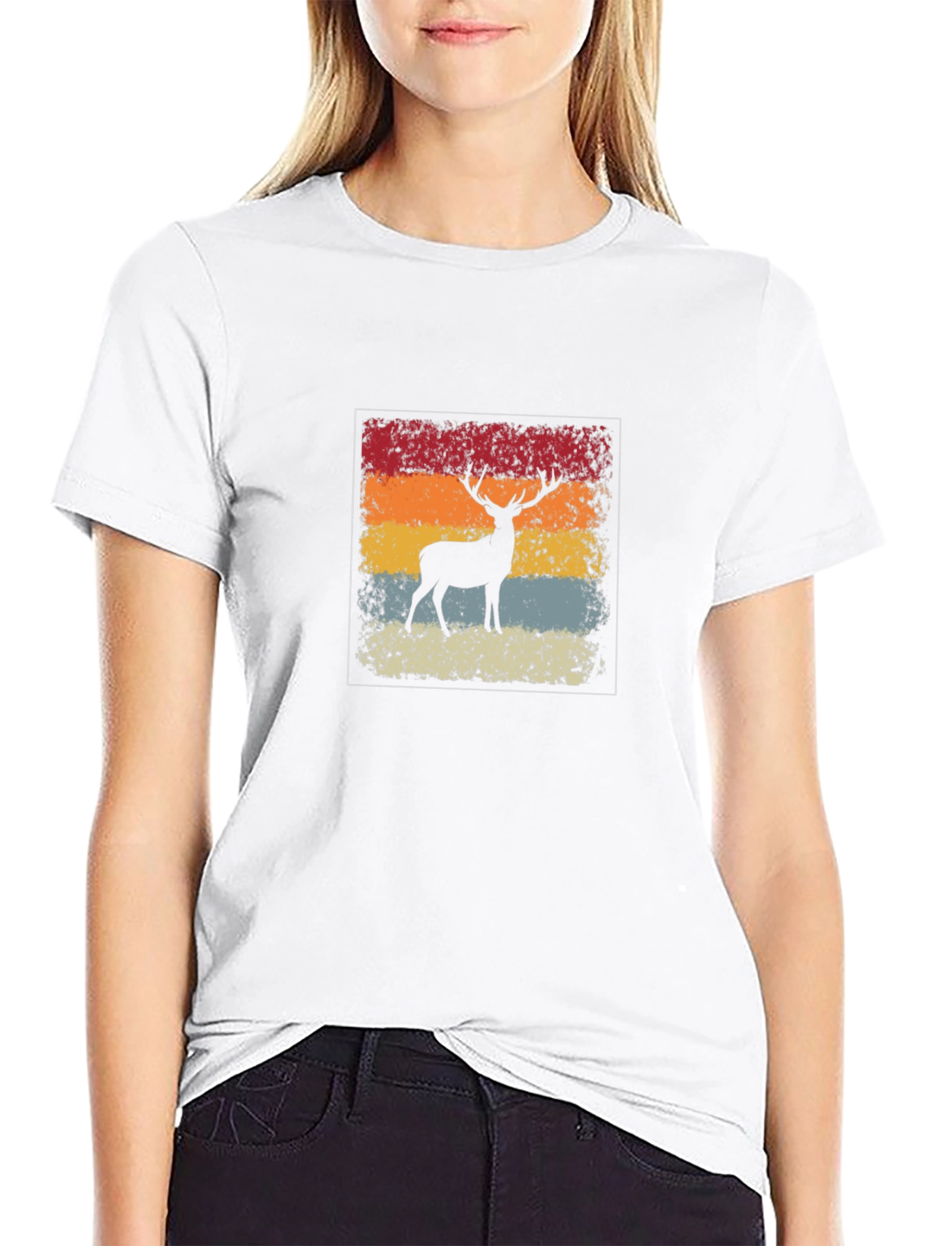 Black Retro Deer Silhouette Graphic T-Shirt view 9