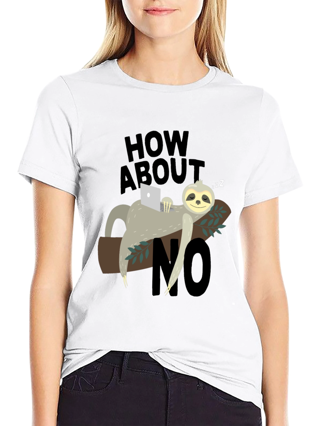Black Lazy Sloth 'How About No' Graphic T-Shirt view 9