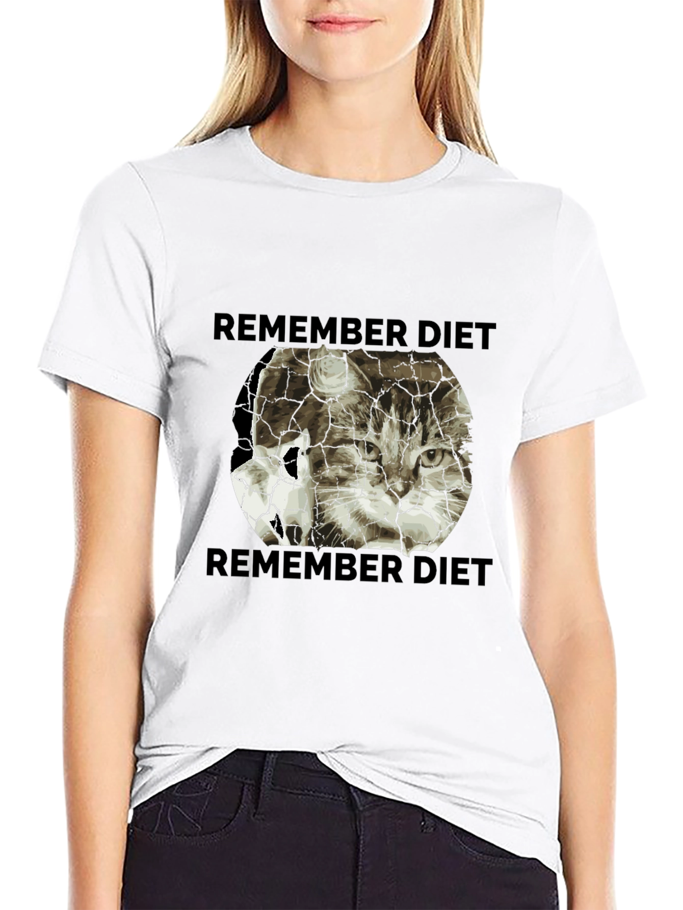 Black Remember Diet Cat Graphic T-Shirt view 9