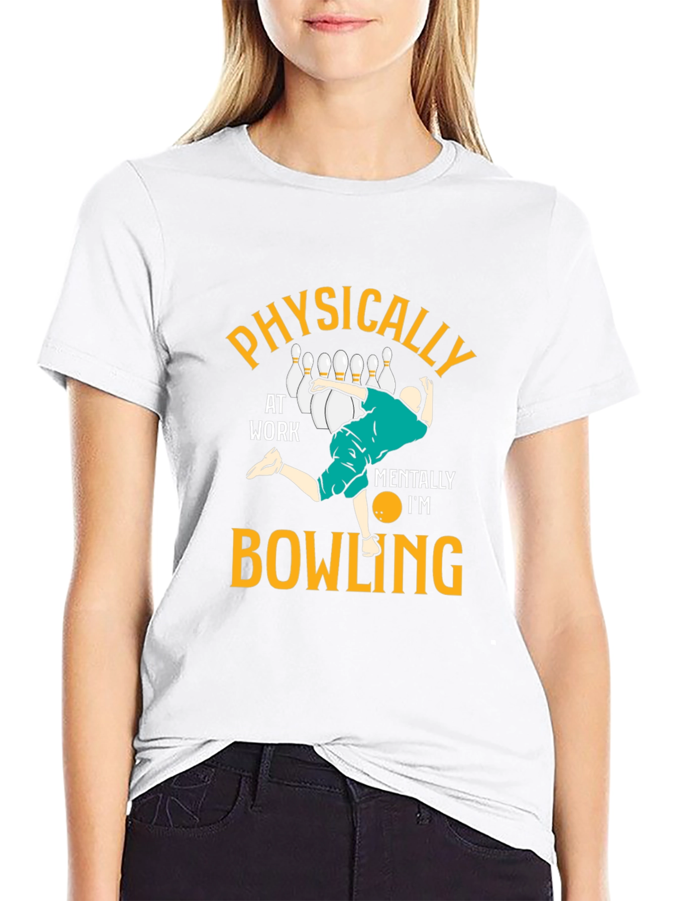Black Funny Bowling T-Shirt - Physically At Work Mentally Bowling view 9