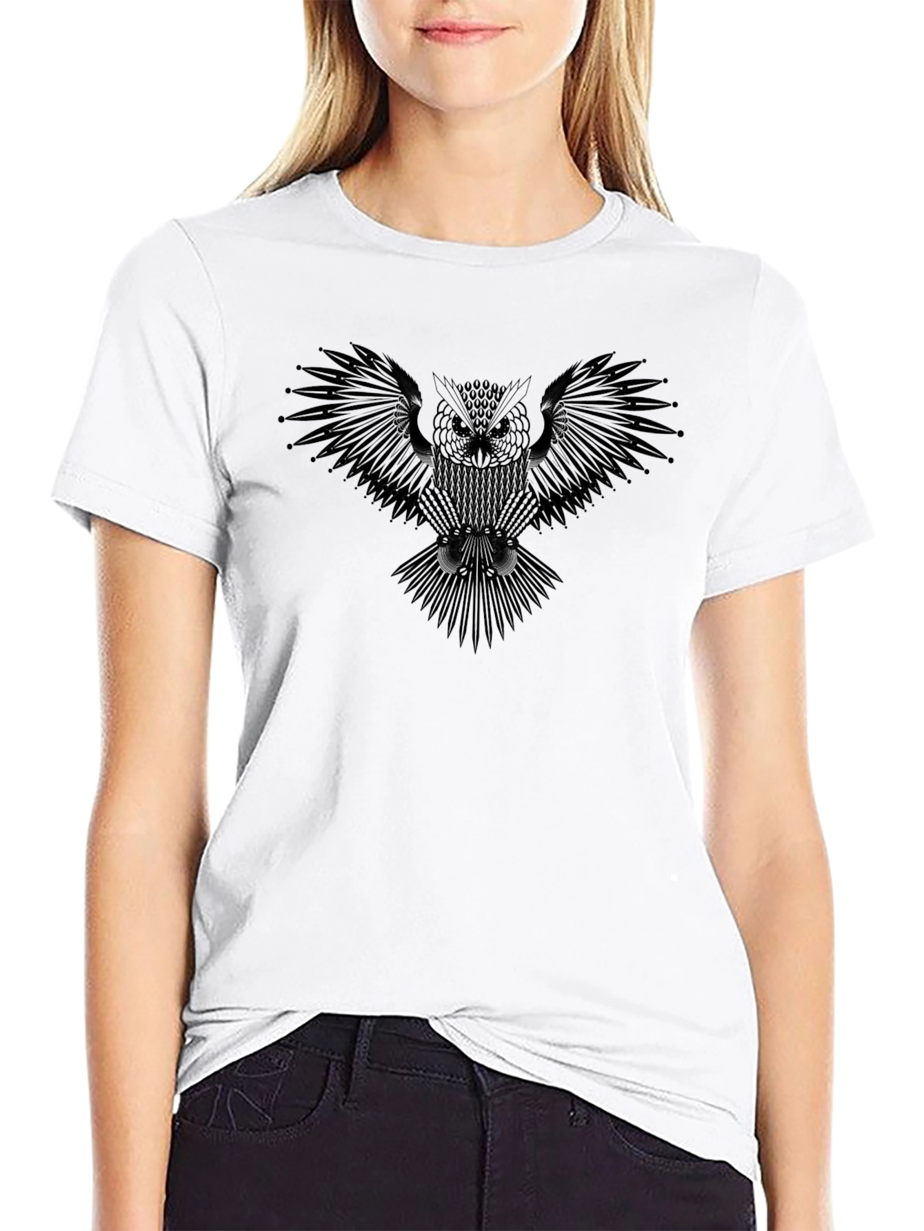 Black Men's Black Owl Graphic Tee - Stylish Casual Wear view 9