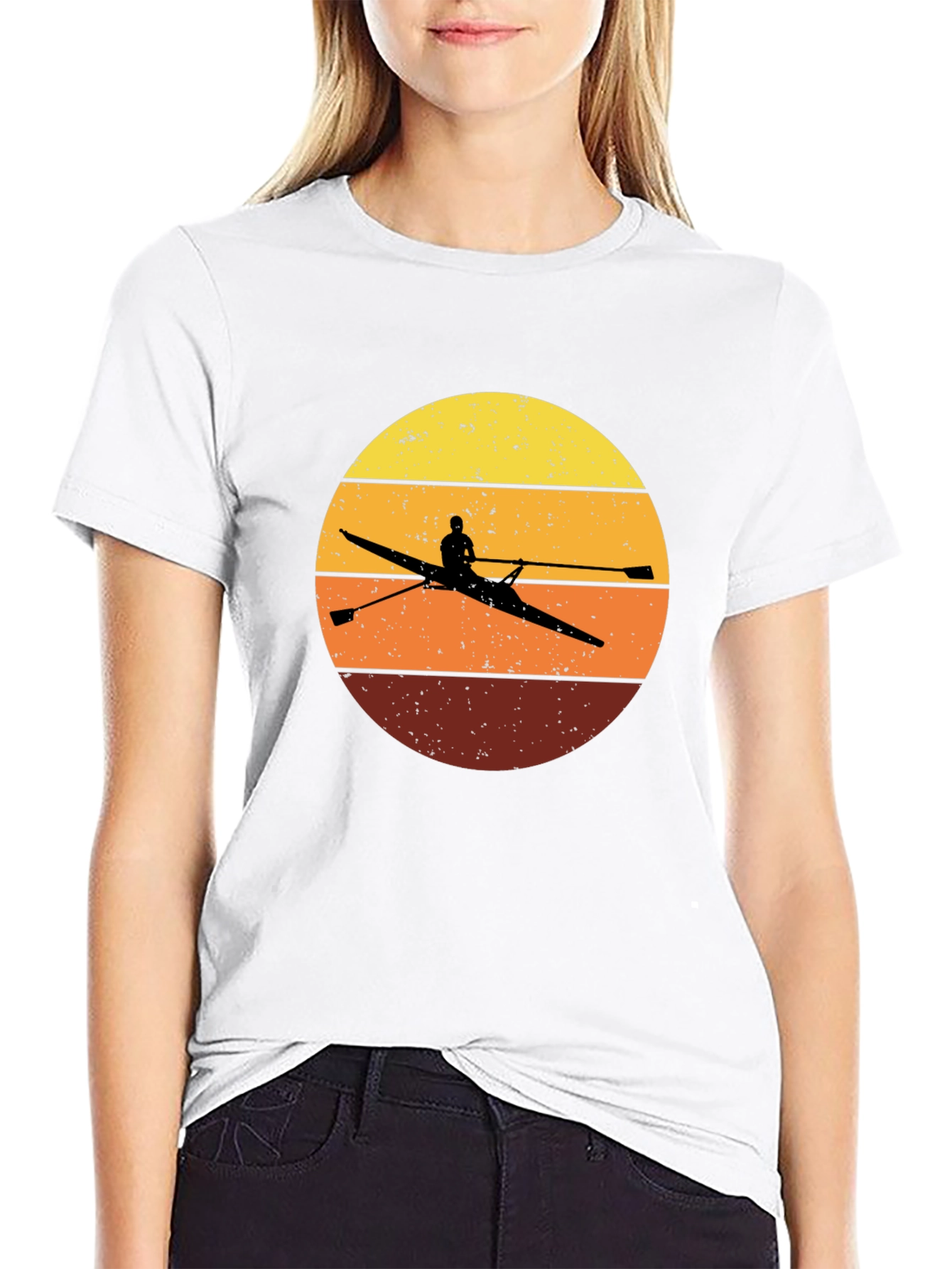 Black Rowing Sunset T-Shirt - Vintage Design view 9