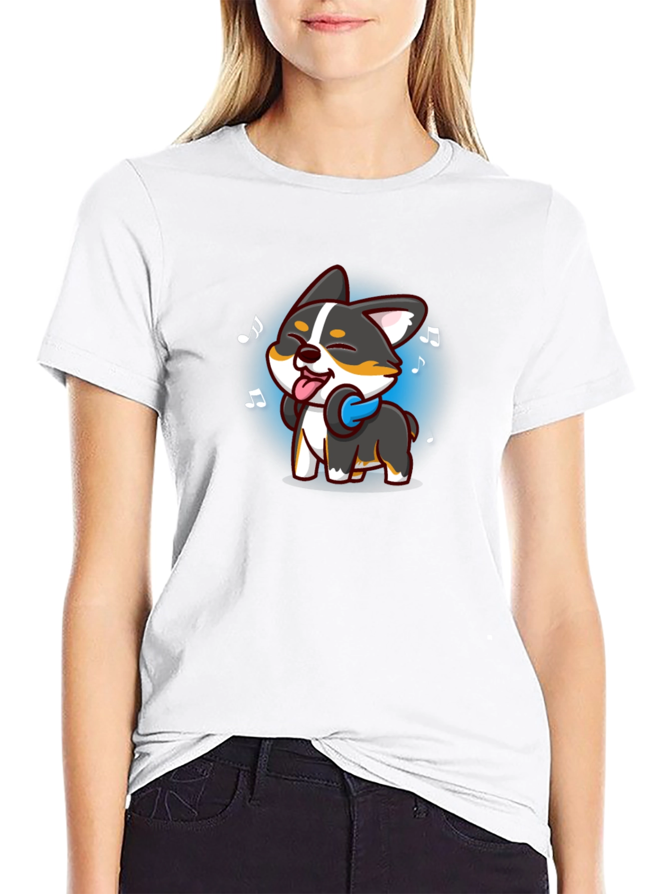 Black Cartoon Dog Music Lover Black T-Shirt view 9
